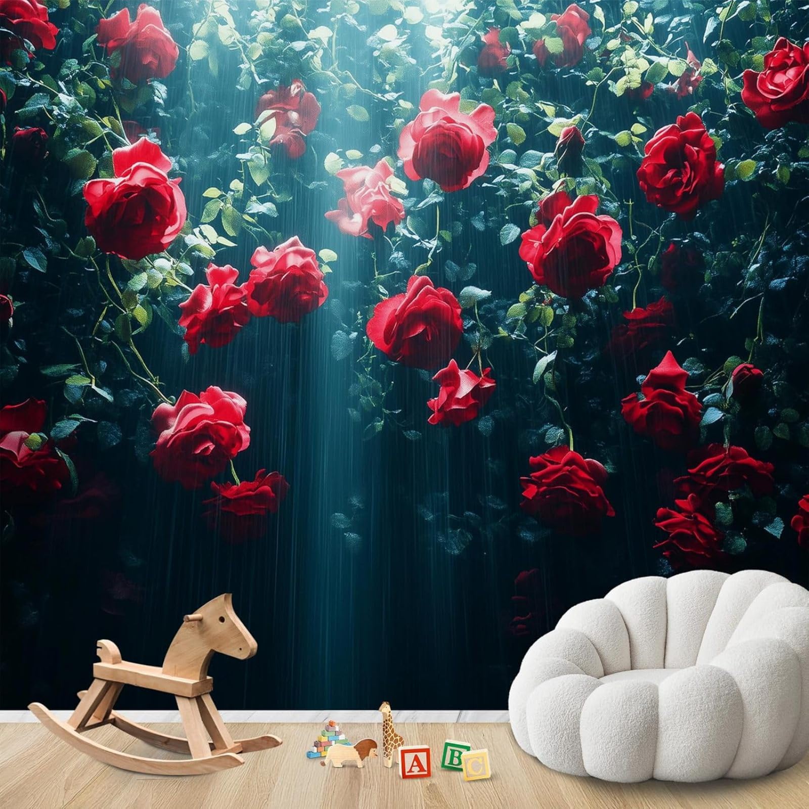 hgjdjhnf Photo Wallpaper Red Roses Dark Flowers Non-Woven ModernLiving Room Bedroom Children's RoomDecoration Motif Wallpaper,150cmx105cmSticker - Background- Painting - Poster