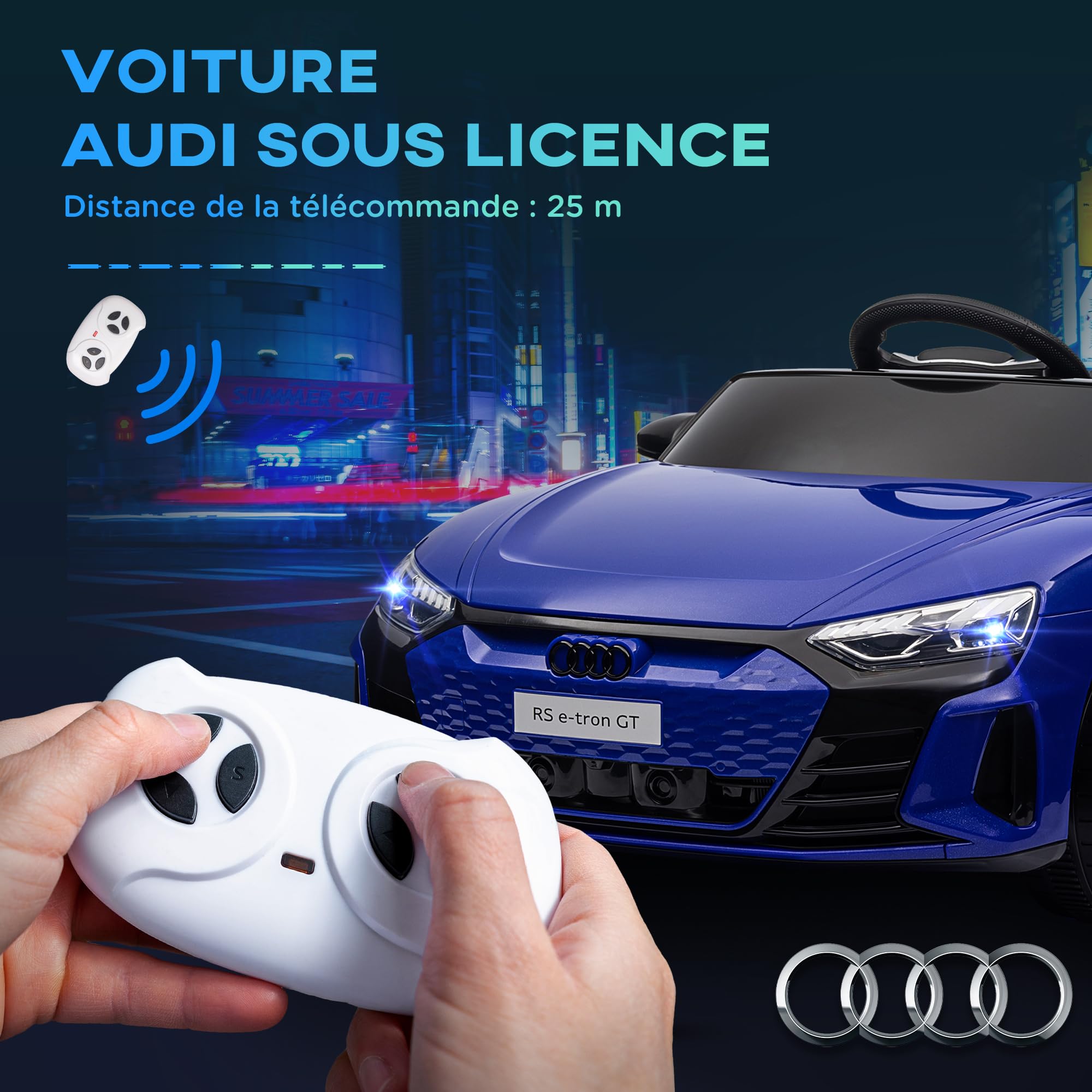 Homcom Elektrische auto voor kinderen, 12 V, afstandsbediening voor ouders inbegrepen - Max. snelheid 5 km/u - geluidseffecten en verlichting - Audi RS E-tron GT, rood