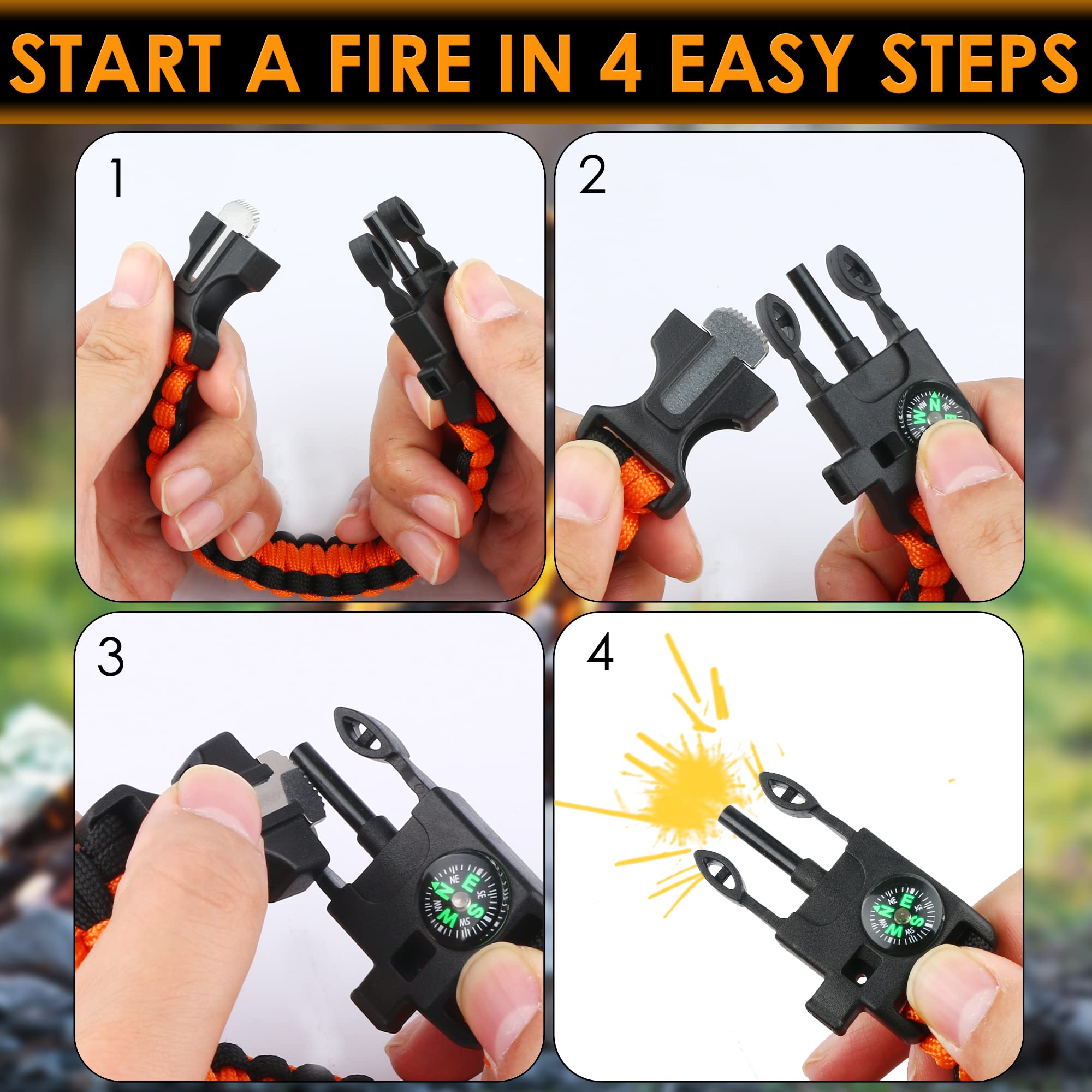 DoHTeck Überlebensarmband - SOS-Licht, Kompass, Pfeife & Paracord