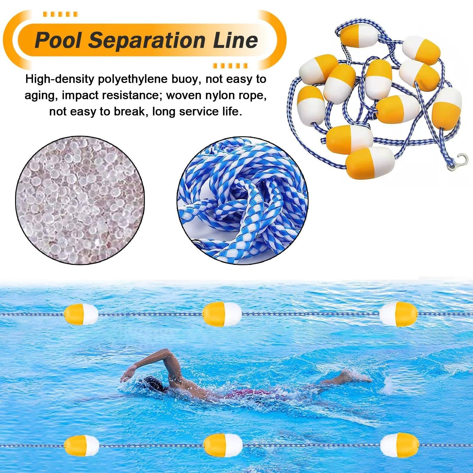 Kit de línea flotante de seguridad para piscina con ganchos para extremos profundos y poco profundos, separación de carril resistente para piscinas enterradas, ideal para entrenamiento de natación y