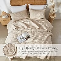 Vista 5 de akkialla King/Cal King Size Quilt Bedding Set,Beige Lightweight Microfiber Soft Bedspread,Modern Style Geometric Pattern Coverlet Set for All