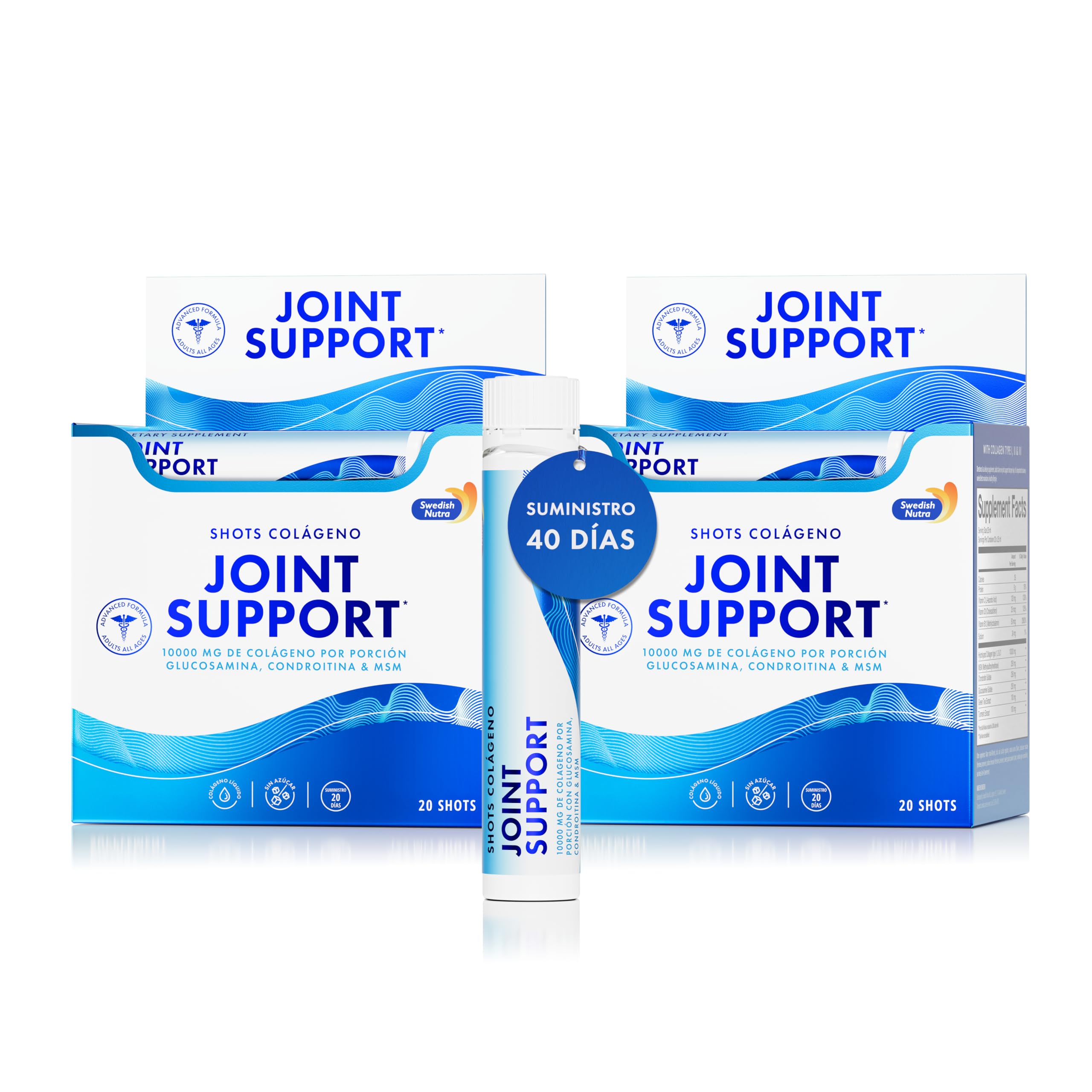Swedish Nutra - Suplemento líquido para el apoyo articular - 40 dosis diarias de 25 ml | Colágeno hidrolizado puro (tipo I, II, III), glucosamina, MSM, condroitina, cúrcuma y ácido hialurónico para