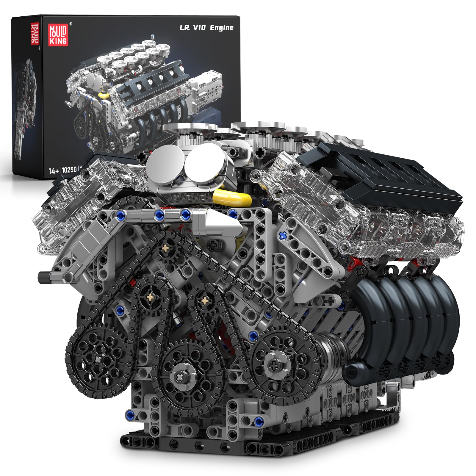 Mould King 10250 MOC Technik V10 Motor Baustein, 1834 Teile Sportwagen Klemmbausteine kit, STEM Spielzeug für Erwachsene und Sammler