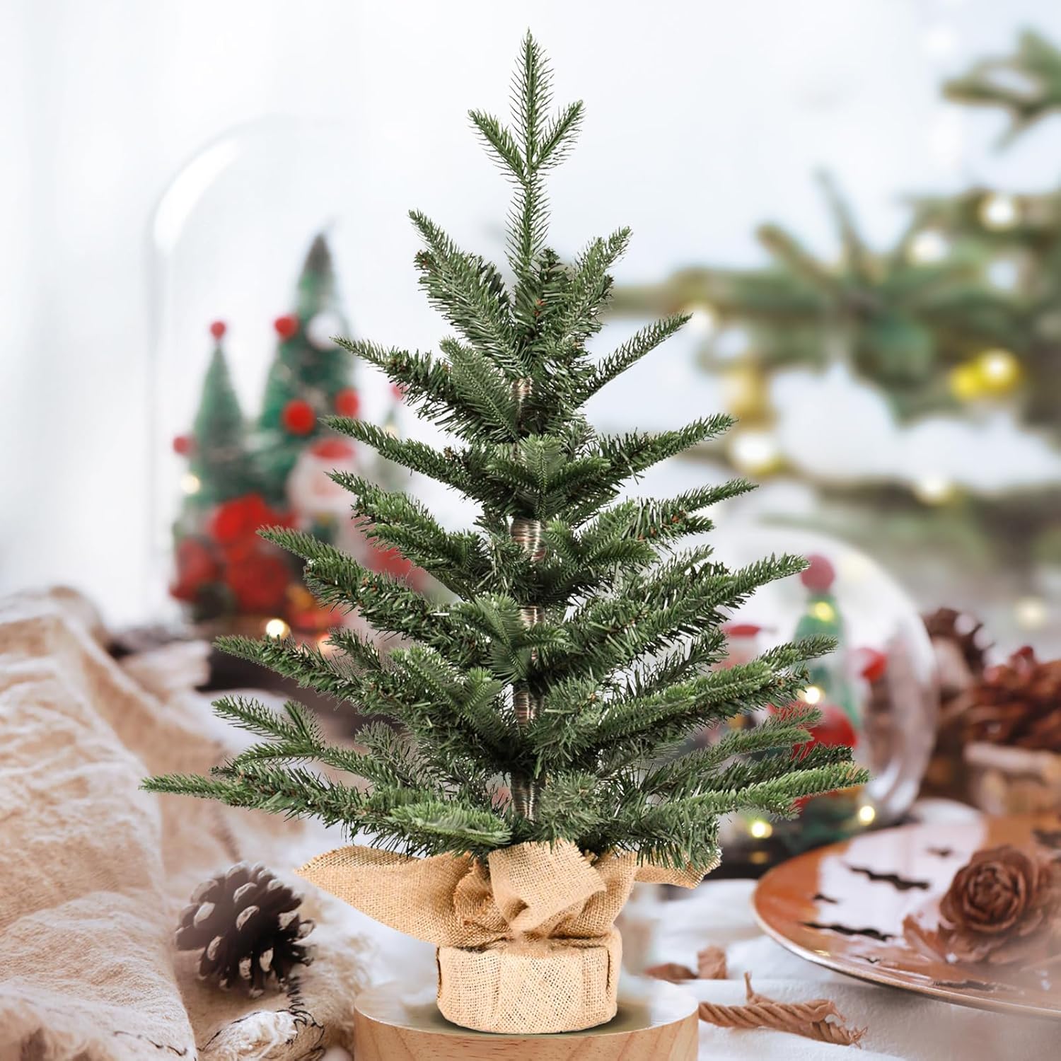 Tabletop Small Christmas Tree - Leheyhey 2 Foot Artificial Christmas Tree with 158 PE PVC Flame-retardant Tips, Cloth Bag Base, Realistic Mini Unlit Sparse Christmas Tree for Desk Table Top Home Decor 2ft Sparse Christmas Tree