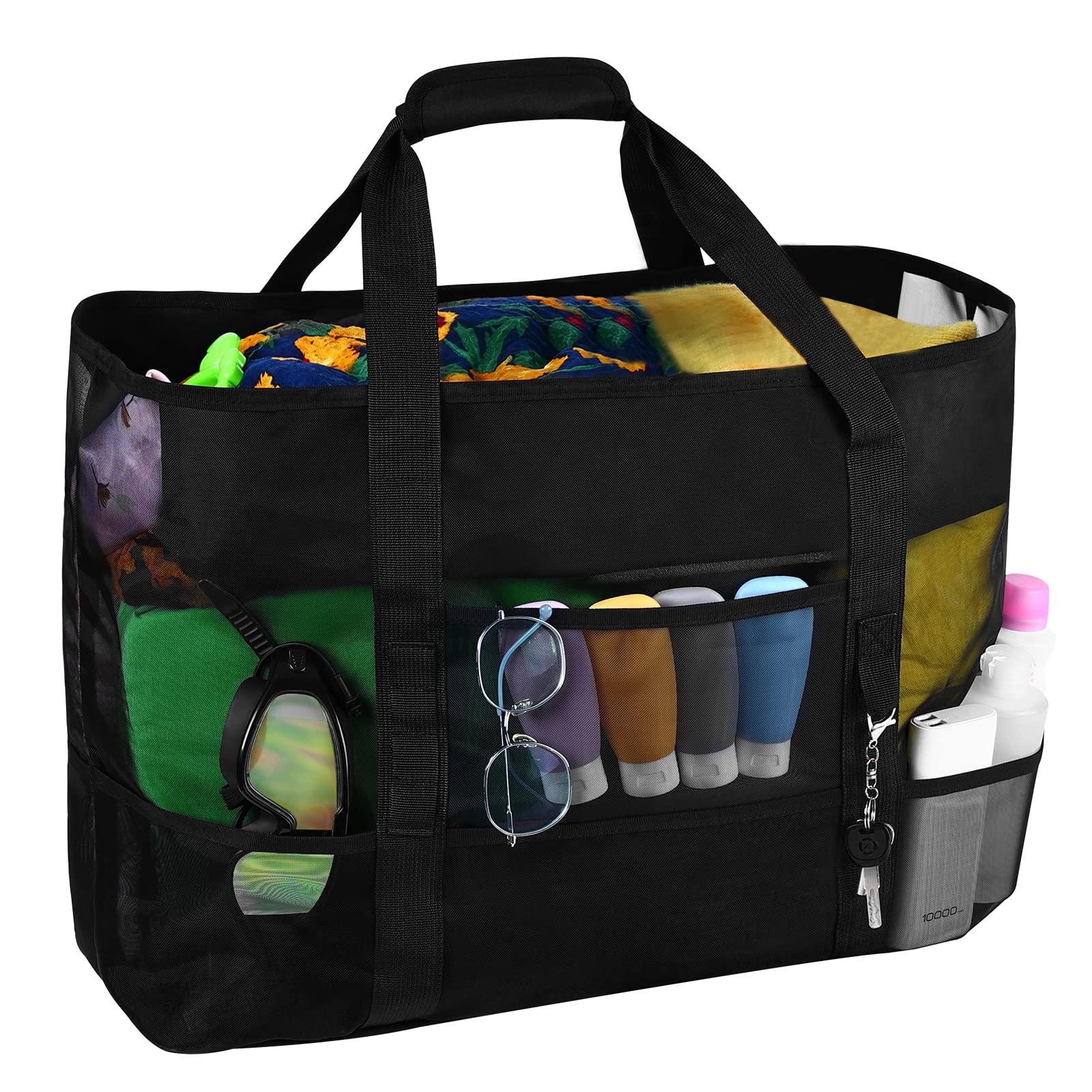 BBLIKE Bolsa Playa en Maille,Bolsa Playa Grande xxl Familiar,Bolso Grande Mujer Bolsos de Hombro Plegables Antiarena con Múltiples Bolsillos para Playa, Vacaciones, Compras y Viajes