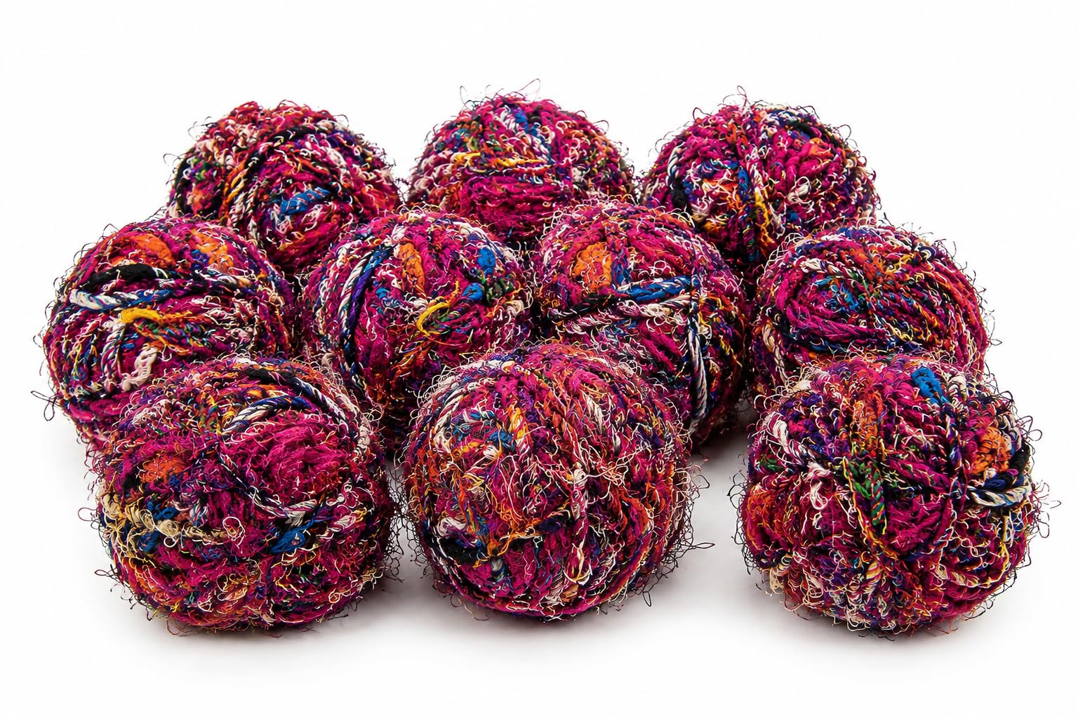 KnitSilk Recyceltes Sari-Seidengarn, 10 Stück, je 100 g, mehrfarbige sperrige Garnknäuel, 80+ Meter pro Knäuel, verschiedene Textilfasern zum Stricken, Häkeln, Weben, Makramee, Basteln und