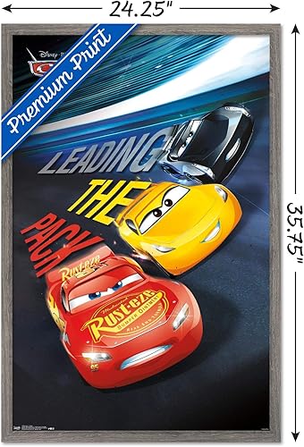 Miniatura 5 de Trends International Disney Pixar Cars 3 - Póster de pared de grupo, 22.375 x 34 pulgadas, versión enmarcada de madera de granero