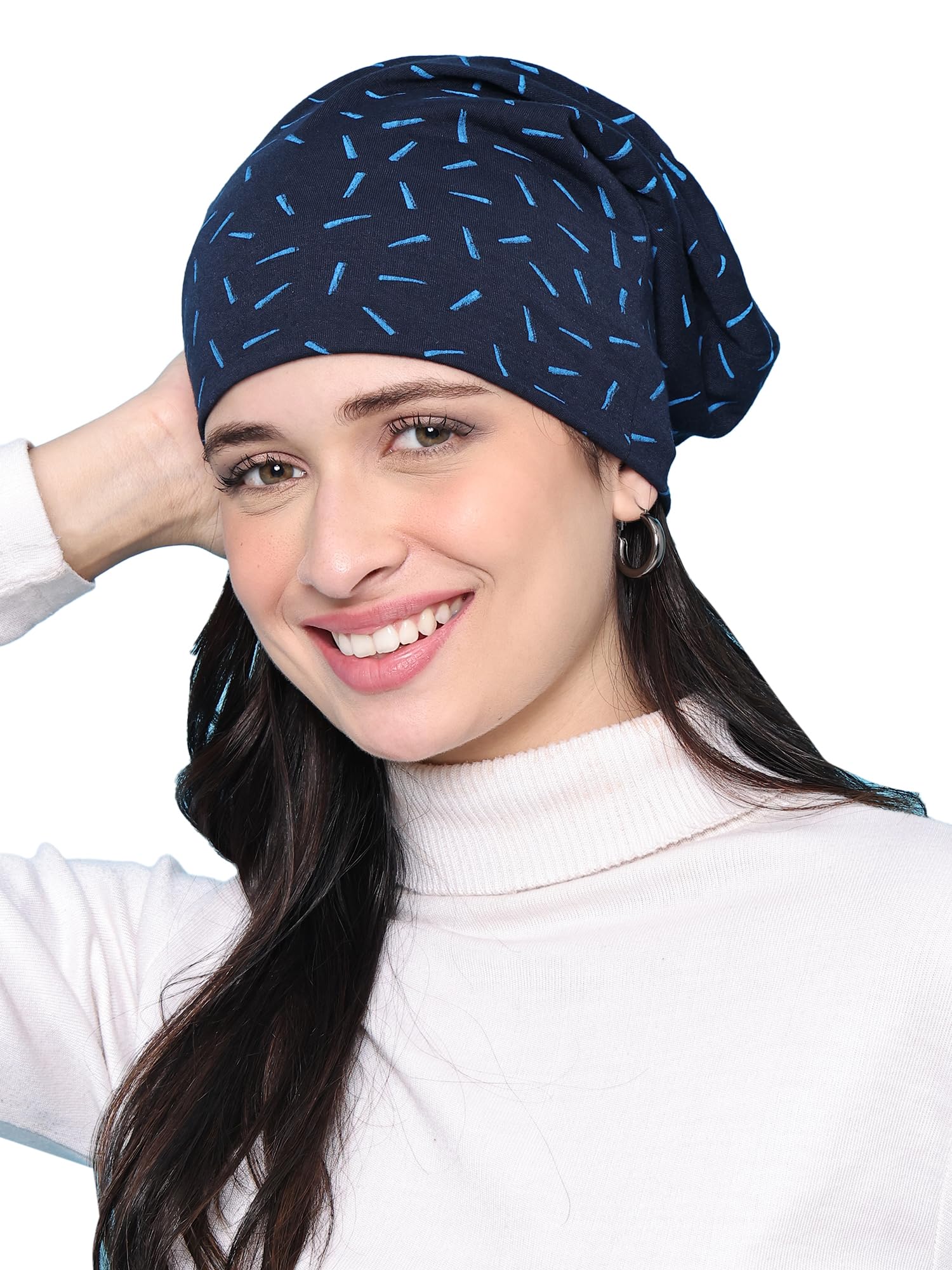 Cotton Regular Fit Navy Women Beanie Cap(Pack of 1)-MACK635779, Free Size