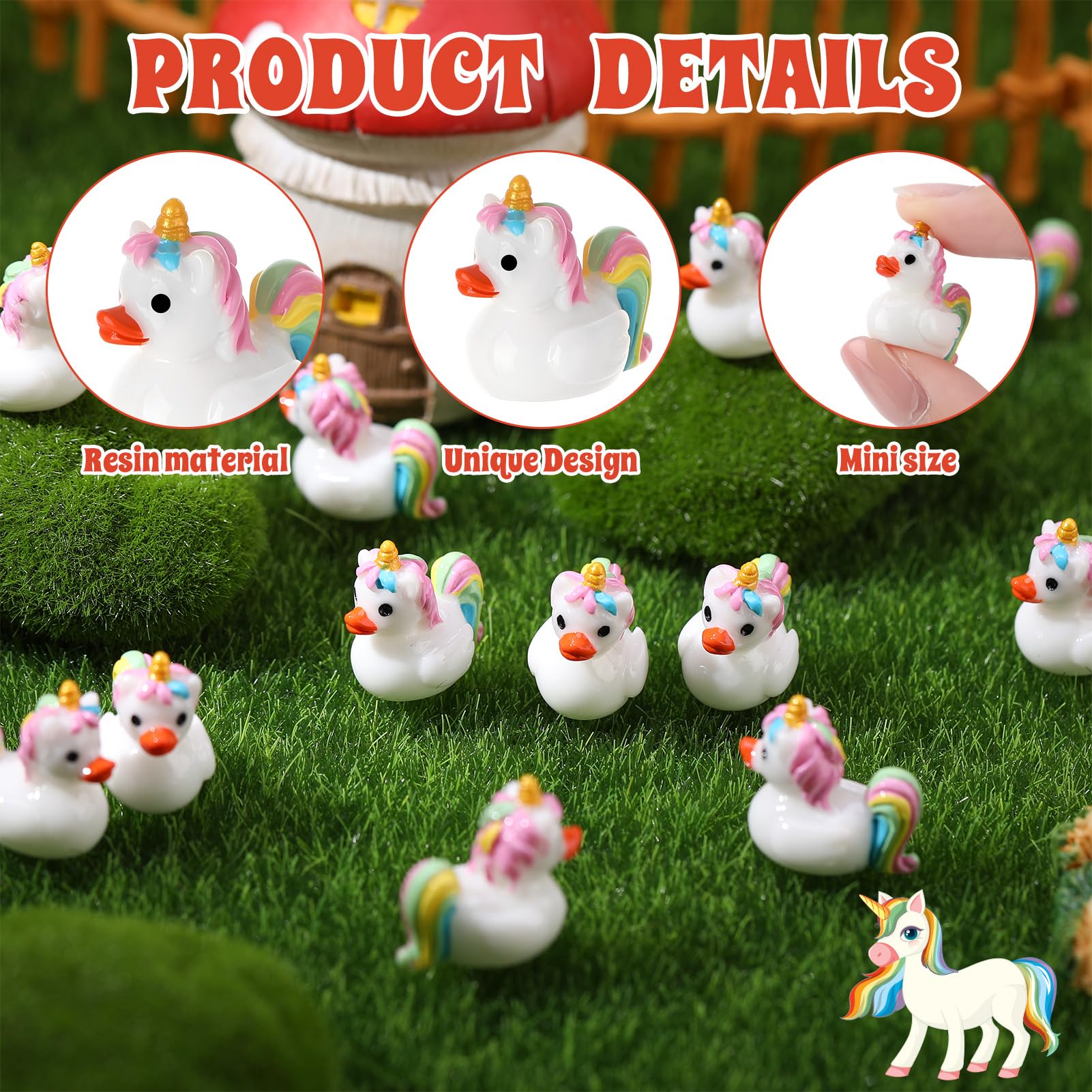 50 Stück Einhorn-Enten Spielzeugfiguren, Mini-Einhorn-Enten aus Harz, kleine Einhörner, Entenspielzeug für Partygeschenke (Einhörner)