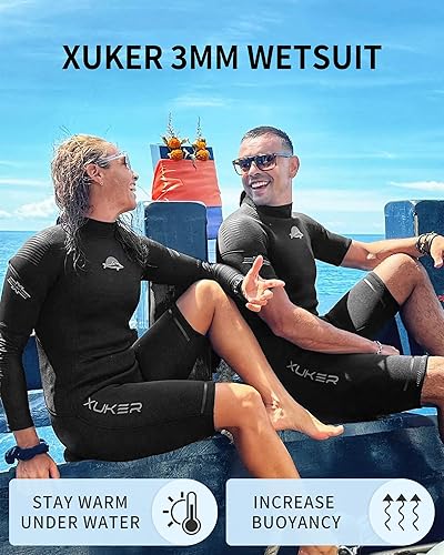Miniatura 3 de XUKER Traje de neopreno corto para hombre de 0.118 pulgadas (0.118 in) de cuerpo completo con cremallera en la espalda, traje de neopreno de manga