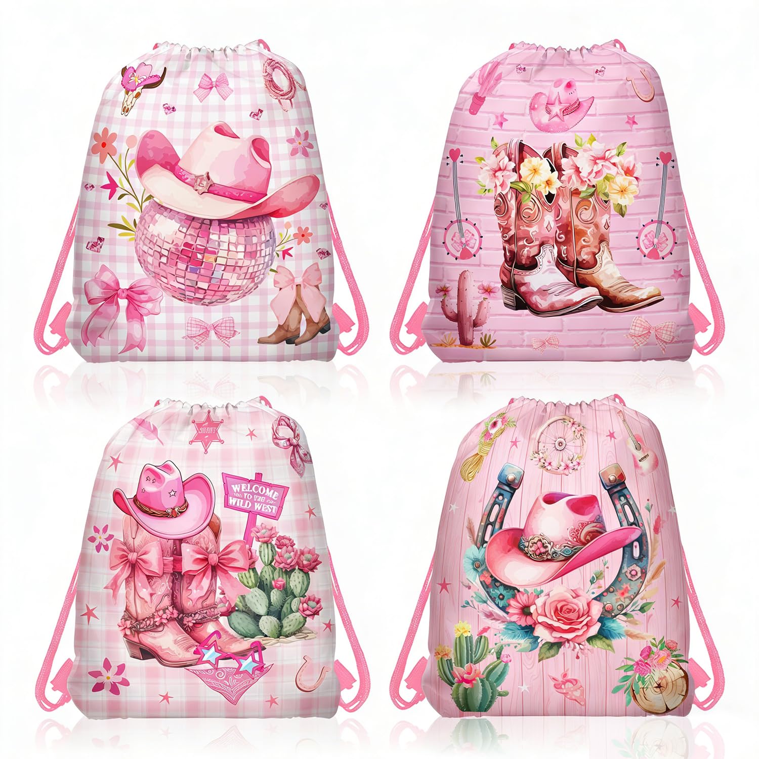 2Pcs Cowgirl Drawstring Bag, Pink Waterproof Swimming Bags, Large Capacity String Bag, Lightweight Draw String Bag Gym for Swim, Gym, Sports & Travel