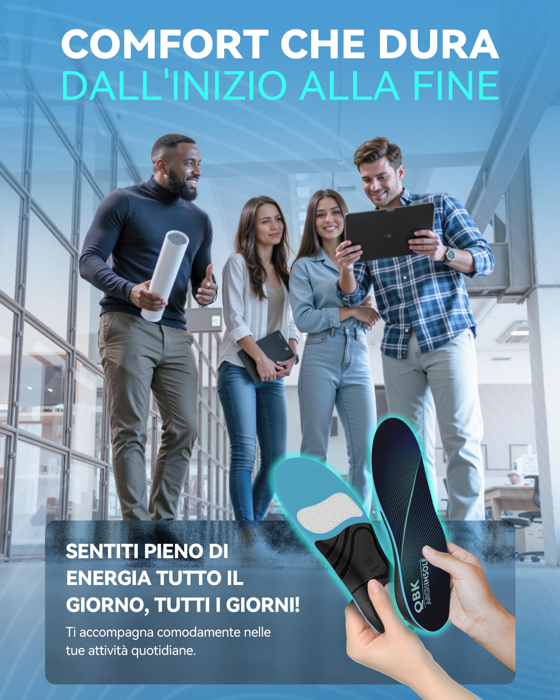QBK Plantare Ortopedico, Solette per Fascite Plantare, adatte a persone con un peso superiore a 220 libbre, ideali per piedi piatti, dolore all’arco plantare e tallonite, M