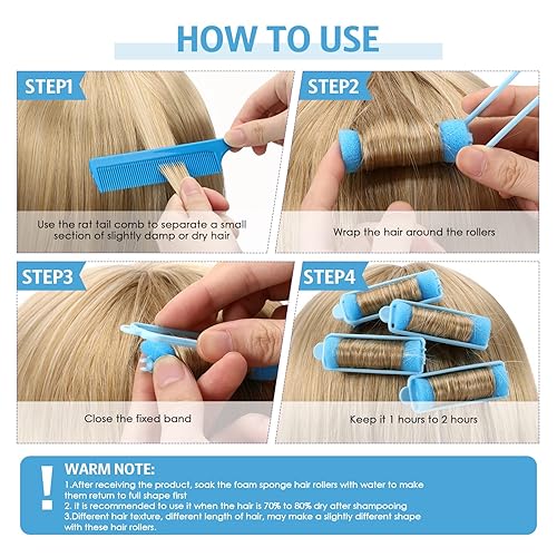 Miniatura 3 de Syhood 43 rodillos de esponja de espuma para mujer, rizadores suaves de 0.59 pulgadas, rizadores de esponja flexible y peine de cola de rata para