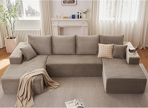 Miniatura 24 de Sofá Nube en Forma de U de 135", Sofá Seccional Modular Moderno Cómodo en Forma de L con Otomana, Asiento Profundo, Chaise Longue Reclinable Negro