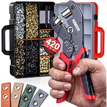 Grommet Tool Kit with 1/4" Punch Self-Locking Eyelet Tool with 420PCS Grommets Silver, Gold, Black, Copper Includes Washers and Carrying Case for PVC, Canvas, Leather