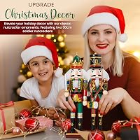 REDSTAR Karácsonyi Diótörő Katona Szett - 2 db 30 cm Fa Diótörő Figura Zöld Színben, Kandallóhoz, Ünnepi Dekoráció, Beltéri Karácsonyi Dísz 5