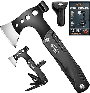 RoverTac Multi Tool Camping Axe Hatchet 11-in-1 Multitool Camping Gear Survival Tool with Axe Knife Hammer Saw Bottle Can Opener Screwdrivers Nylon Sheath Gifts for Men Perfect Camping Hiking Survival
