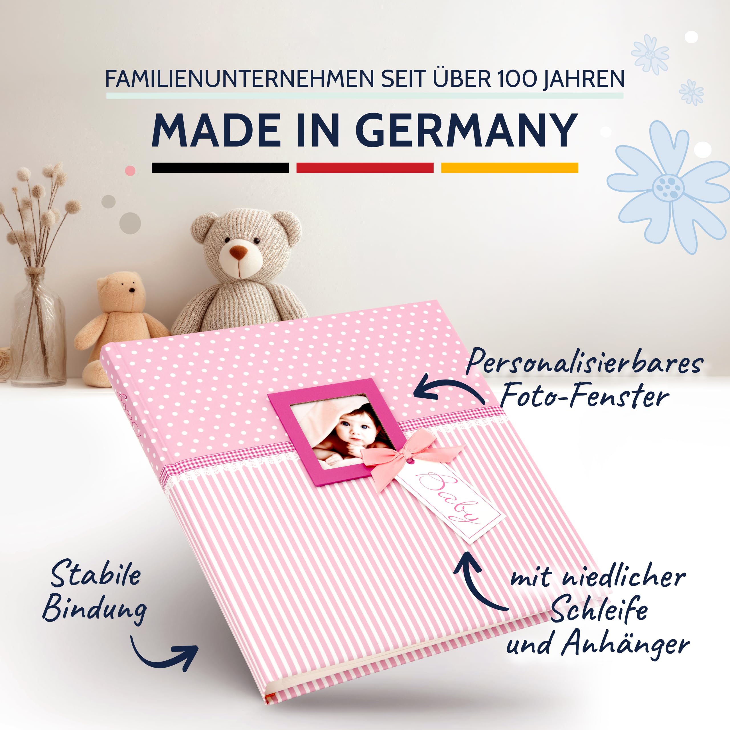 goldbuch 15801 Babyalbum mit Fensterausschnitt, Sweetheart, 30 x 31 cm, Baby Fotoalbum mit 62 weißen Seiten, davon 4 illustriert und 58 blanko, Fotobuch mit Pergamin-Trennblättern, Kunstdruck, Pink