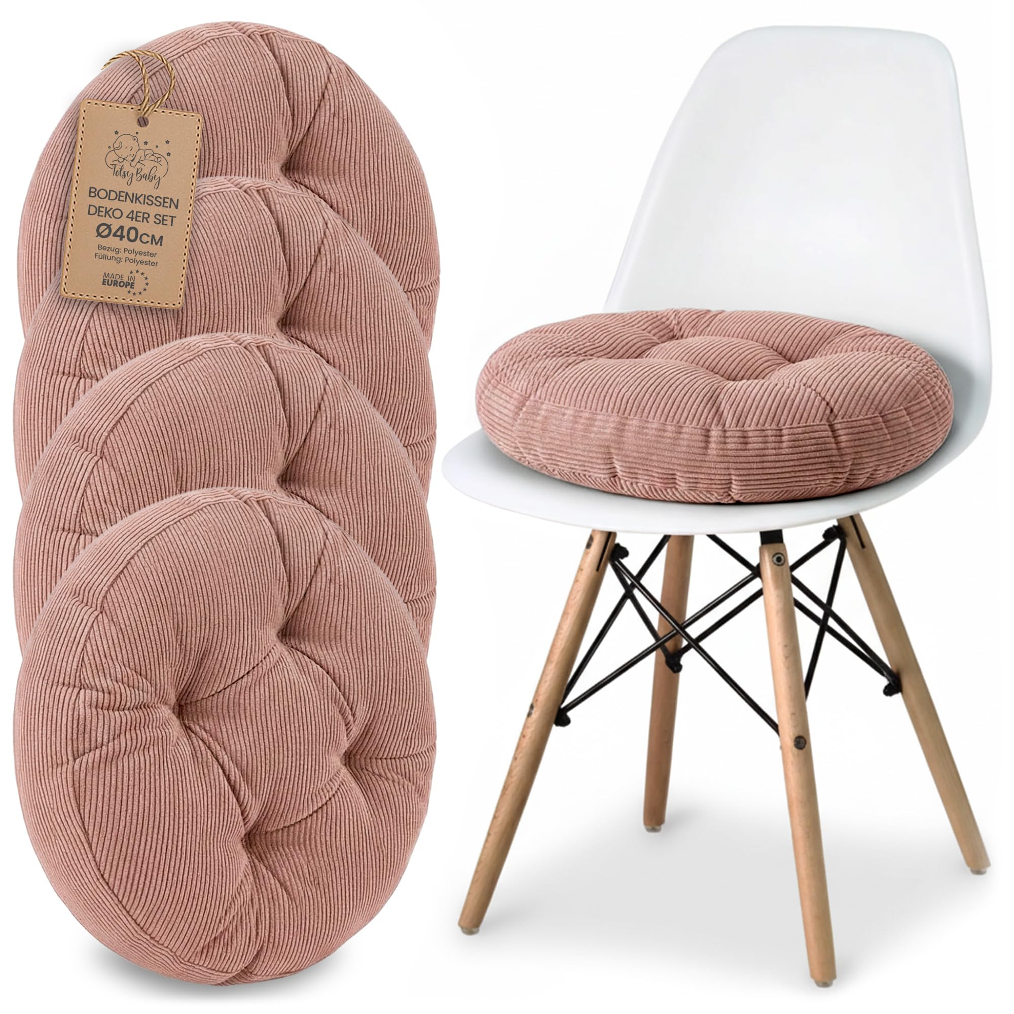 Amazinggirl Cojín Silla Almohadilla Silla Redonda Juego de 4X 40 cm de Pana Lavable a 30 Grados – Cojines Sillas Cocina y Cojín de Suelo para Comedor Salón Oficina Banco & Taburete Hecho a Mano Rosa