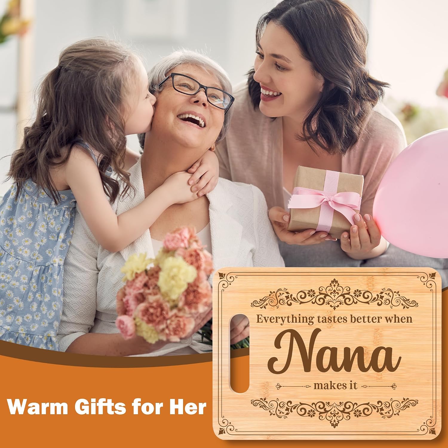 Gifts for Nana Grandma - Bamboo Cutting Board for Grandma Grandmother Nan Nanny Granny Gifts from Granddaughter Grandson Mother's Day Birthday Christmas