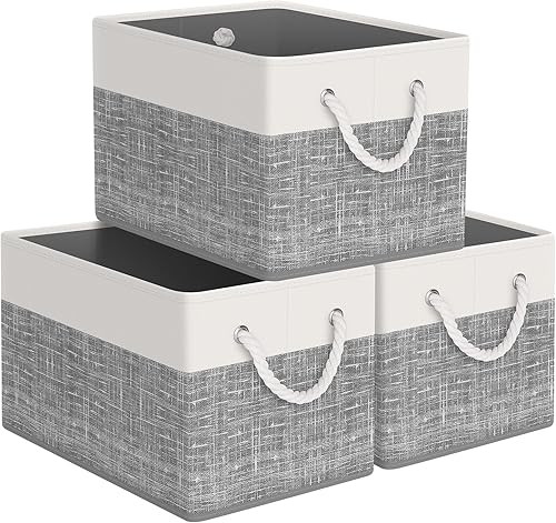 Miniatura 15 de Contenedor de almacenamiento, cesta de almacenamiento plegable para organizar, cajas de almacenamiento grandes con asas de cuerda, contenedores