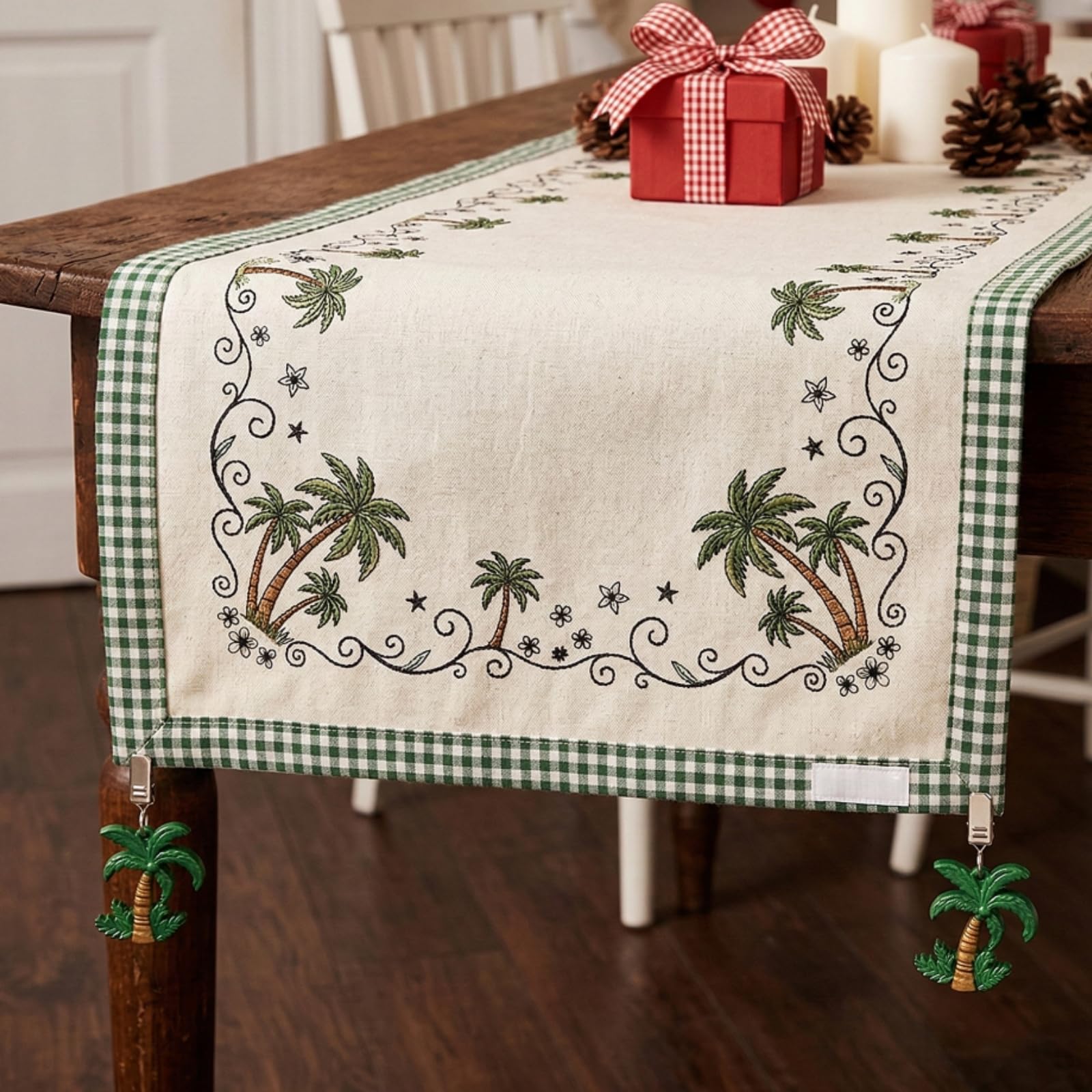 ZOOFOX Juego de 8 paños de mesa, soporte de mesa con clip de gancho, colgantes vintage para el hogar, jardín, fiesta, boda, picnic y camping (palma de coco)