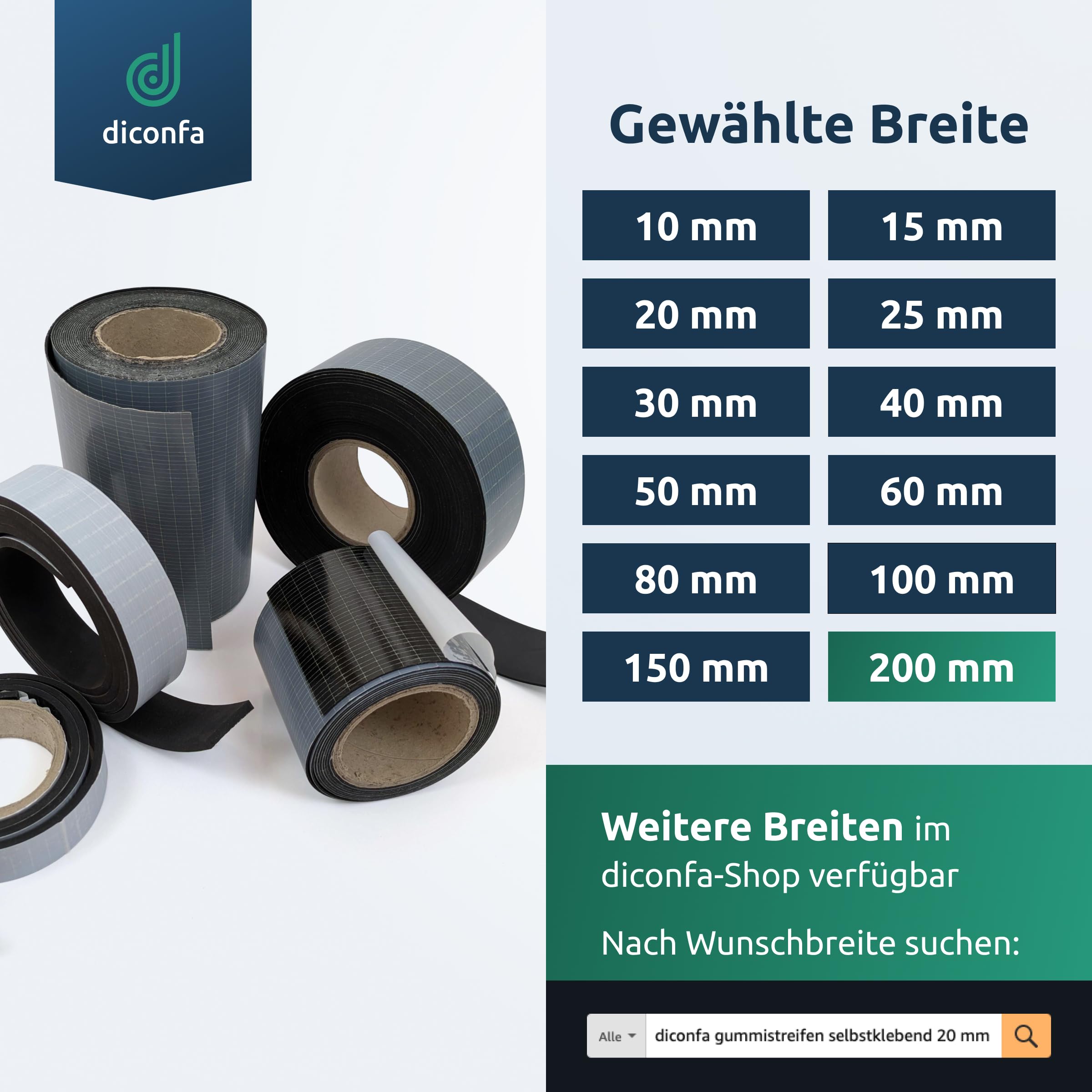 diconfa Gummistreifen SBR SELBSTKLEBEND 200mm 20cm breit - WÄHLBAR - Dicke: 0,5mm bis 10mm - LÄNGE: 0,05 bis 10m ==> 3500mm (350cm) lang, 3mm dick - Gummimatte Meterware stark haftend universal
