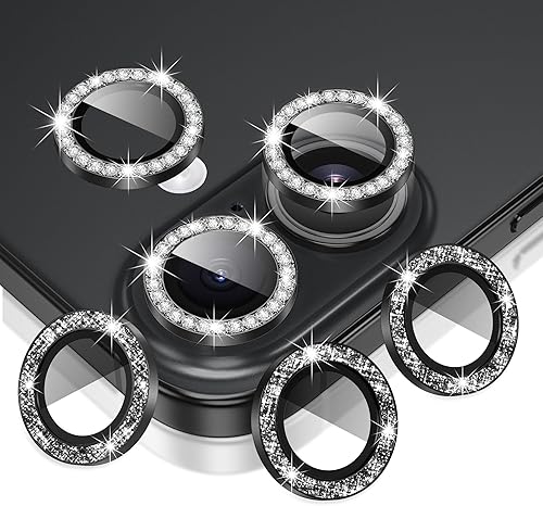 Miniatura 17 de AGVEE 3+3 6 Pack para iPhone 12 Pro Max de 6.7" Protector de lente de cámara, anillo metálico Bling Diamond y Bling Glitter, película de cubierta de