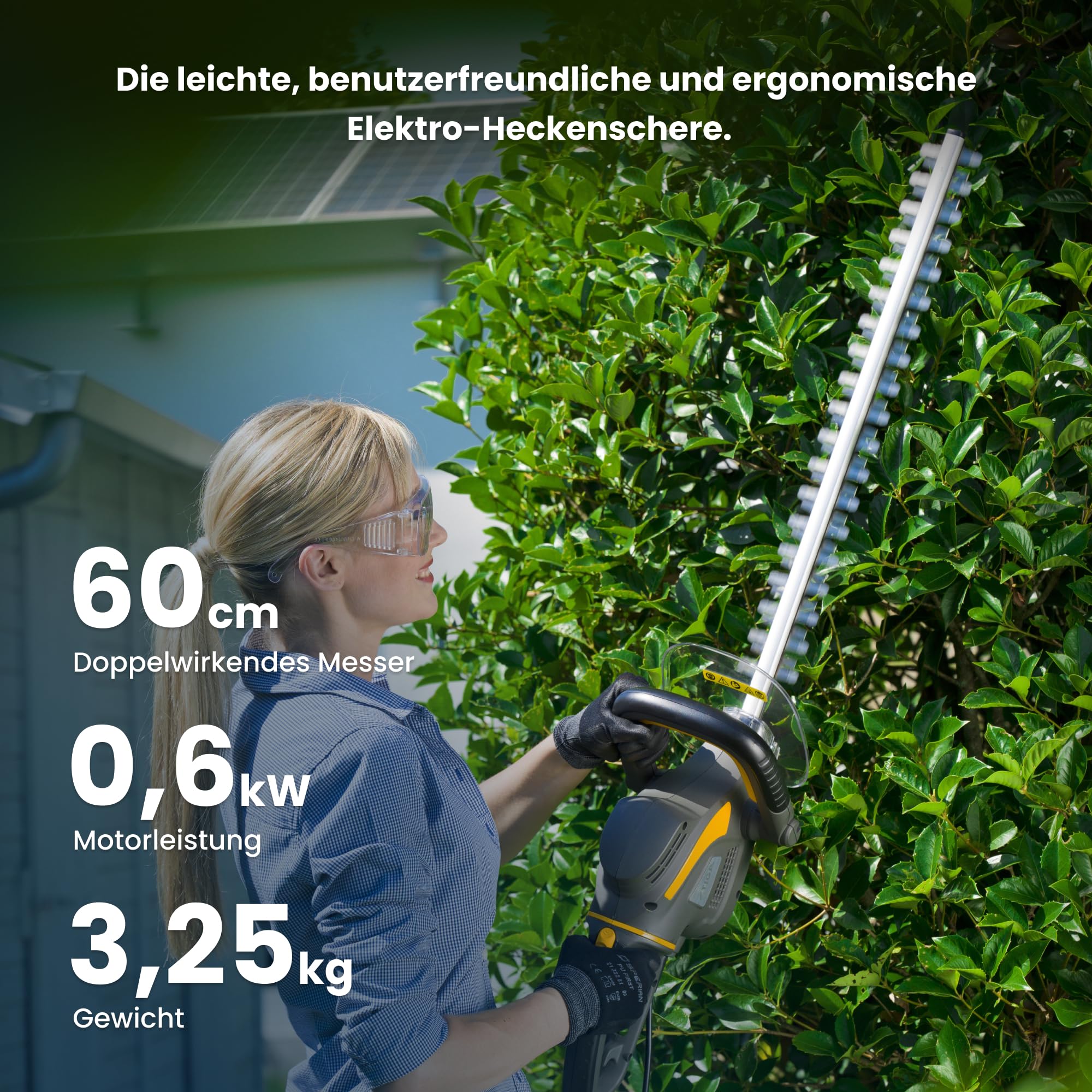 STIGA HT 106c Elektro-Heckenschere, 600 W, 60 cm – Doppelmesser, 180° Drehbarer Griff (3 Positionen) – Für Hecken
