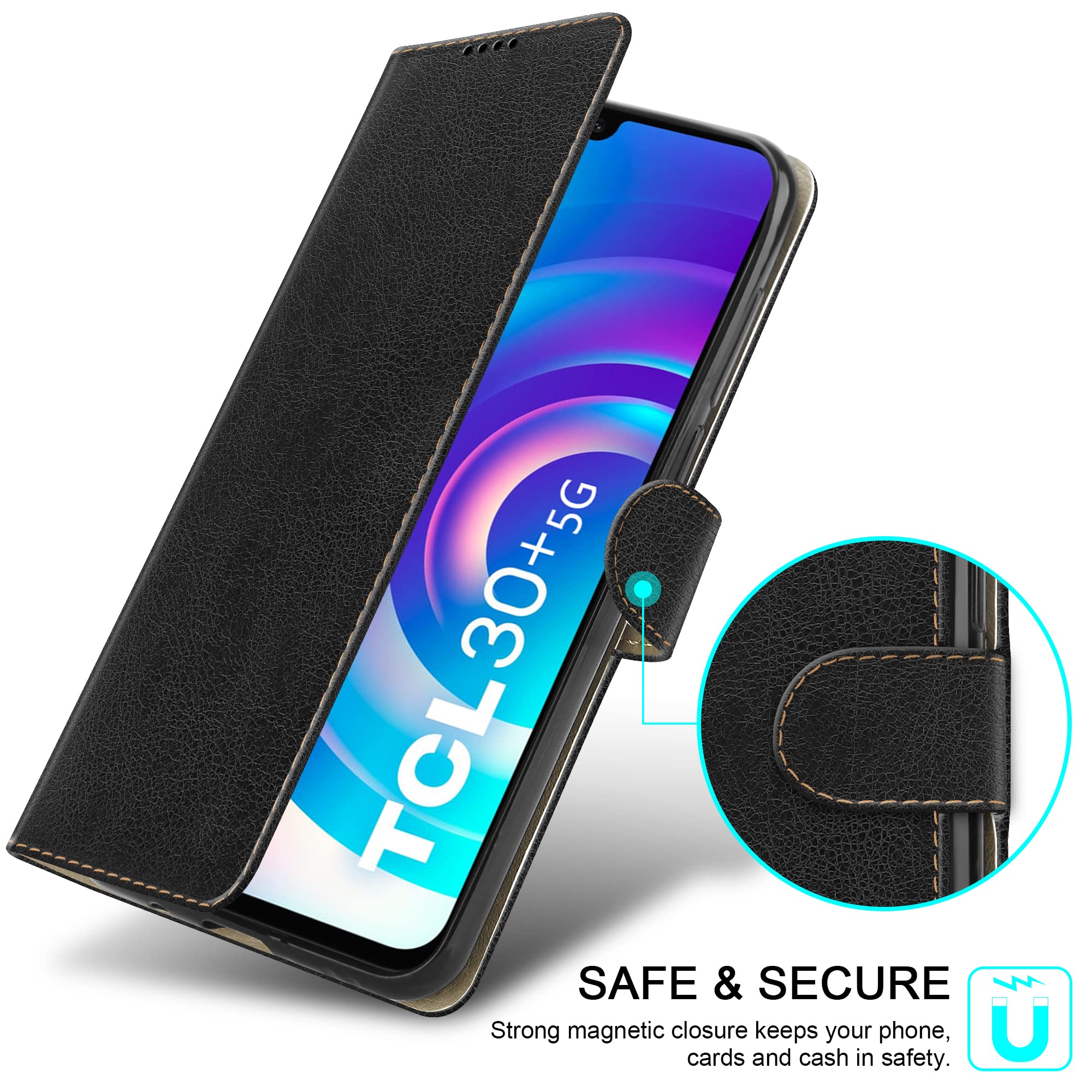 PIXFAB For TCL 30 / TCL 30+ Plus Leather Phone Case, Magnetic - View #9