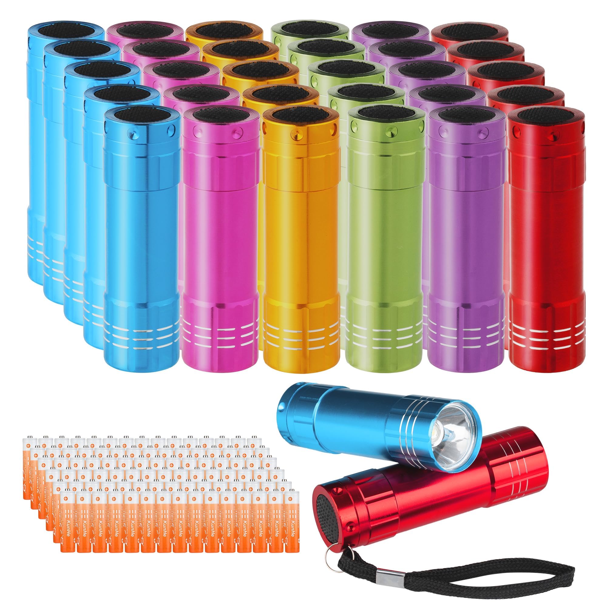 KunHe 30 Pack Mini Bulk Cheap Flashlights Aluminum LED Handheld Torches with Lanyard Batteries Included for Party Favors Camping Power Outage Emergency Gift to Operation Christmas Child Items โ image 1