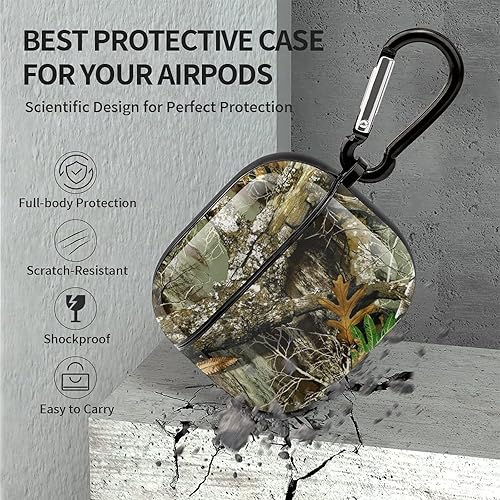 Miniatura 6 de Funda compatible con Airpods 3 2021 con llavero, diseño de camuflaje de árbol de caza de otoño, funda para auriculares Apple AirPod, unisex, a