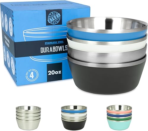 Tazones aislados de acero inoxidable para niños y adultos, juego de 4 cuencos de metal de doble pared de 20 onzas para helado, sopa, cereales,