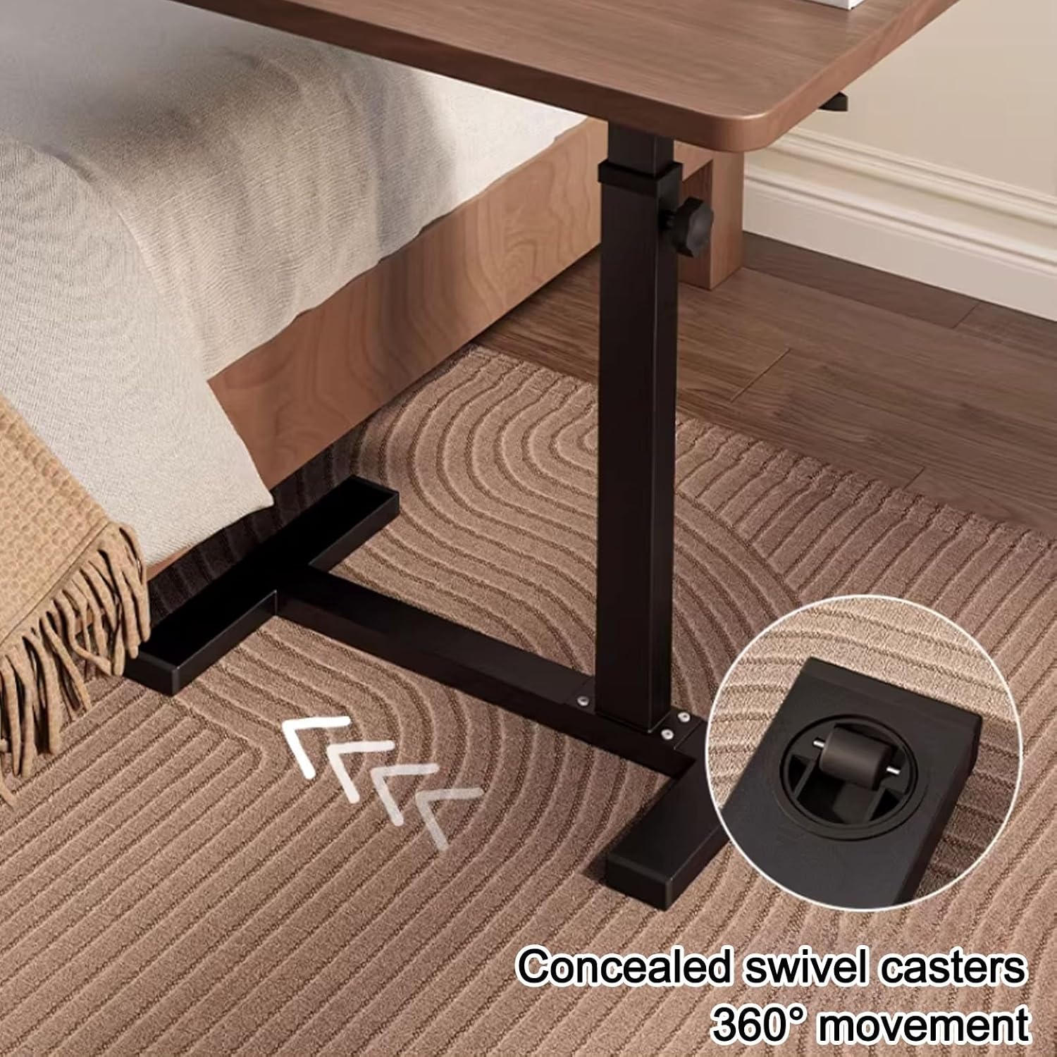 Adjustable C Overbed Table, Mobile Rolling Laptop Stand Tilting Overbed Table, Tiltable Desk C Shaped End Tables for Couch, Tray Tables for Laptop Bed Sofa