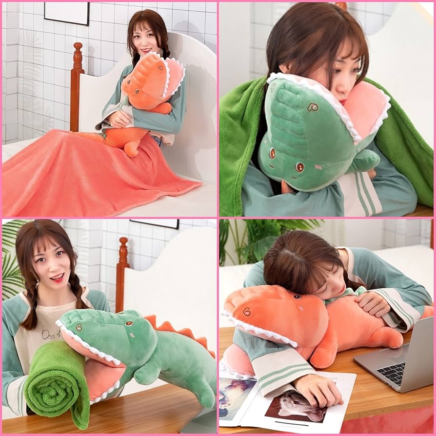 Amazon｜(APOSITV)ワニ ブランケット ぬいぐるみ ひざ掛け 収納 抱き枕