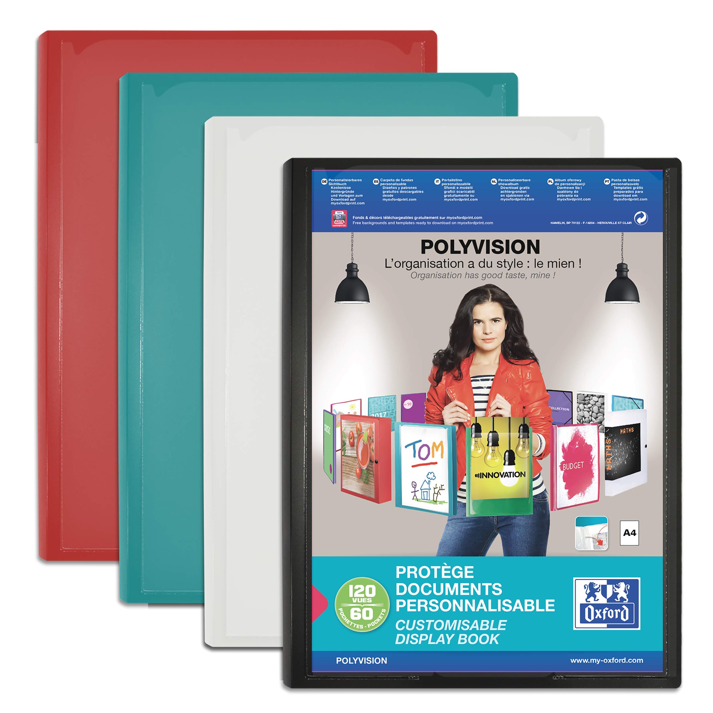 OXFORD Polyvision Document Folder A4 60 Sides / 120 Pockets Opaque Polypropylene Cover Assorted Colours