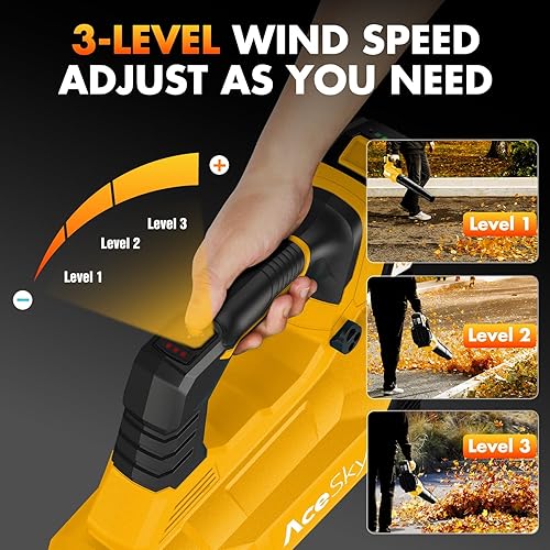 Miniatura 6 de Soplador de hojas inalámbrico - Actualización 2025 150000RPM y 3 niveles de velocidad Soplador eléctrico de hojas con 2 x batería de 4.0Ah y