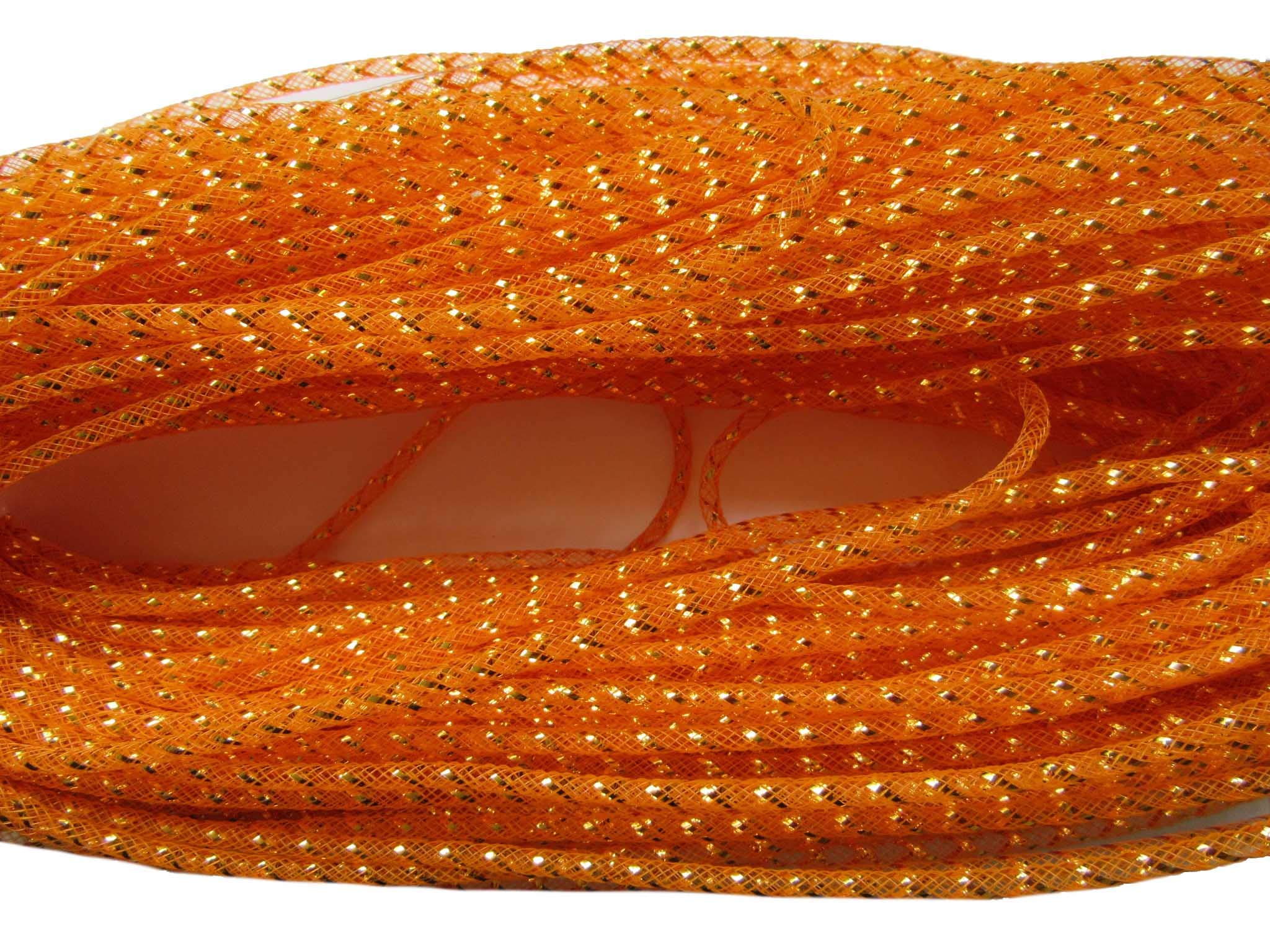 YYCRAF One Roll 50 Yards Solid Mesh Tube Deco Flex for Wreaths Cyberlox CRIN Crafts 4mm (Orange)