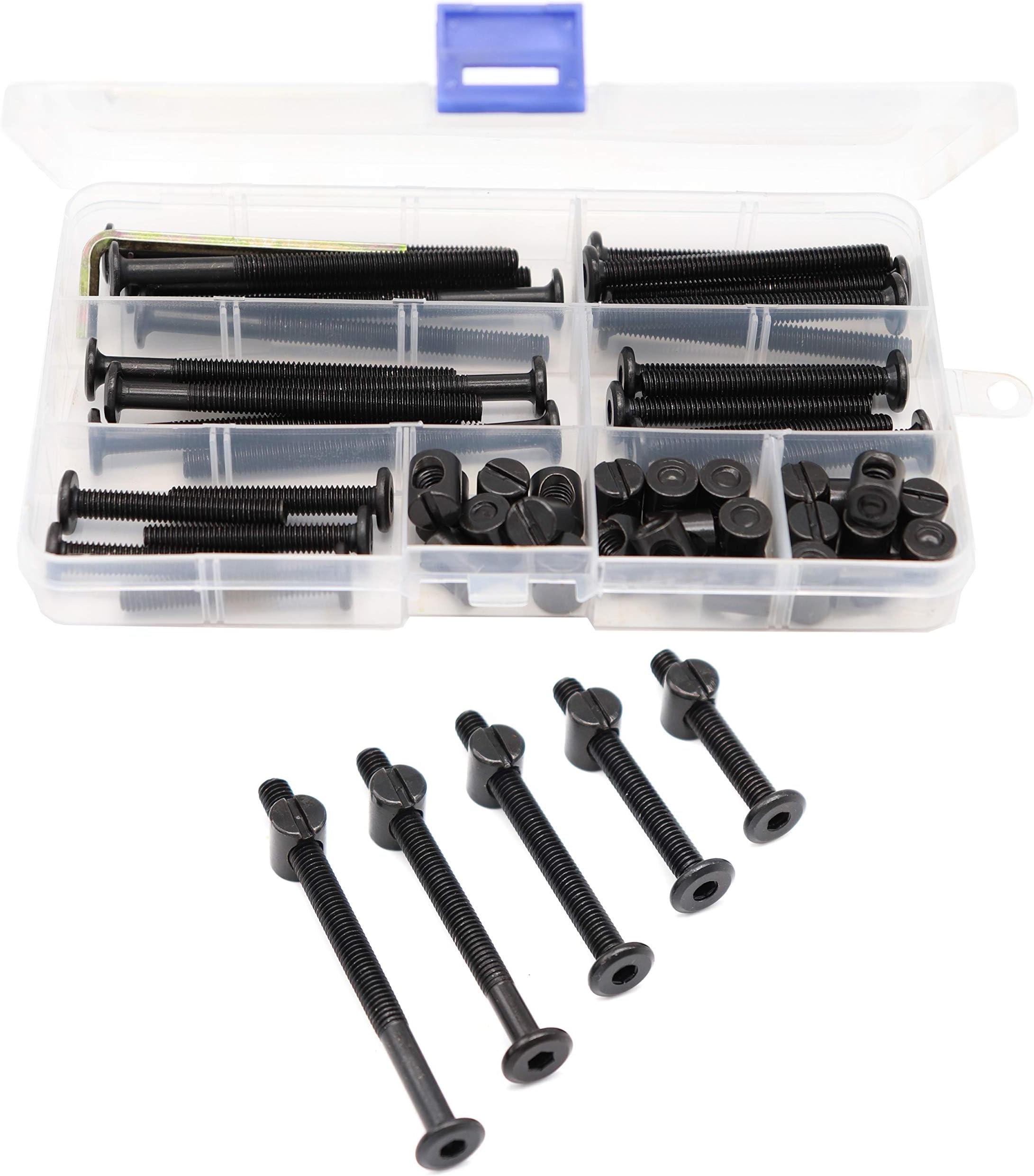 Dream on me, Delta, Graco, Fisher Crib Screws - M6-1.0 x 40/50/60/70/80mm Black Hex Socket Cap Bolts & Barrel Nuts Kit for Bed Frame & Bunk Bed