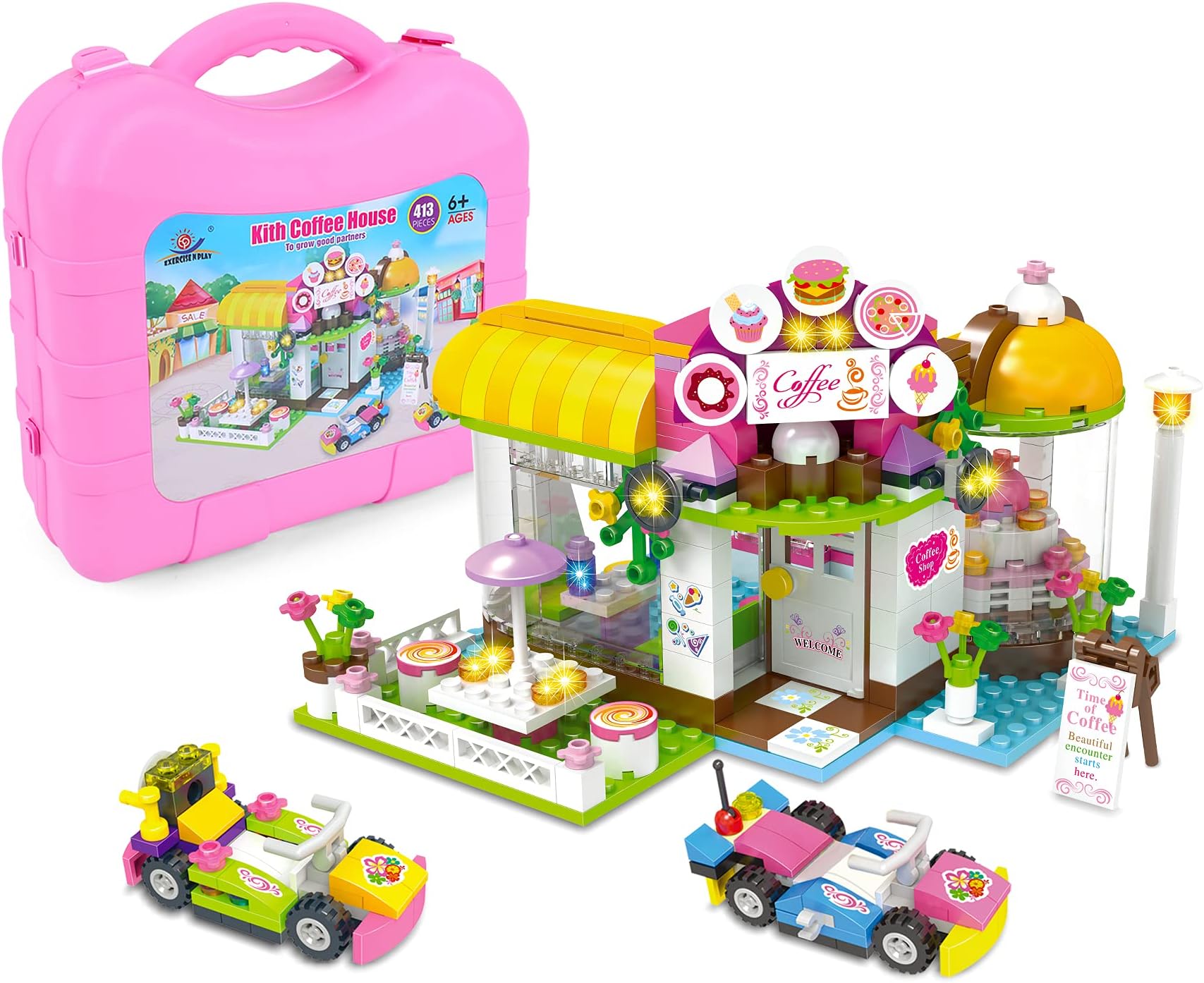 EP EXERCISE N PLAY Friends Bakery Building Set Café House Building Toy for Girls, Featuring 2 Cars with Storage Box, Gift for Christmas Holiday Birthday Present for Girls 6-12