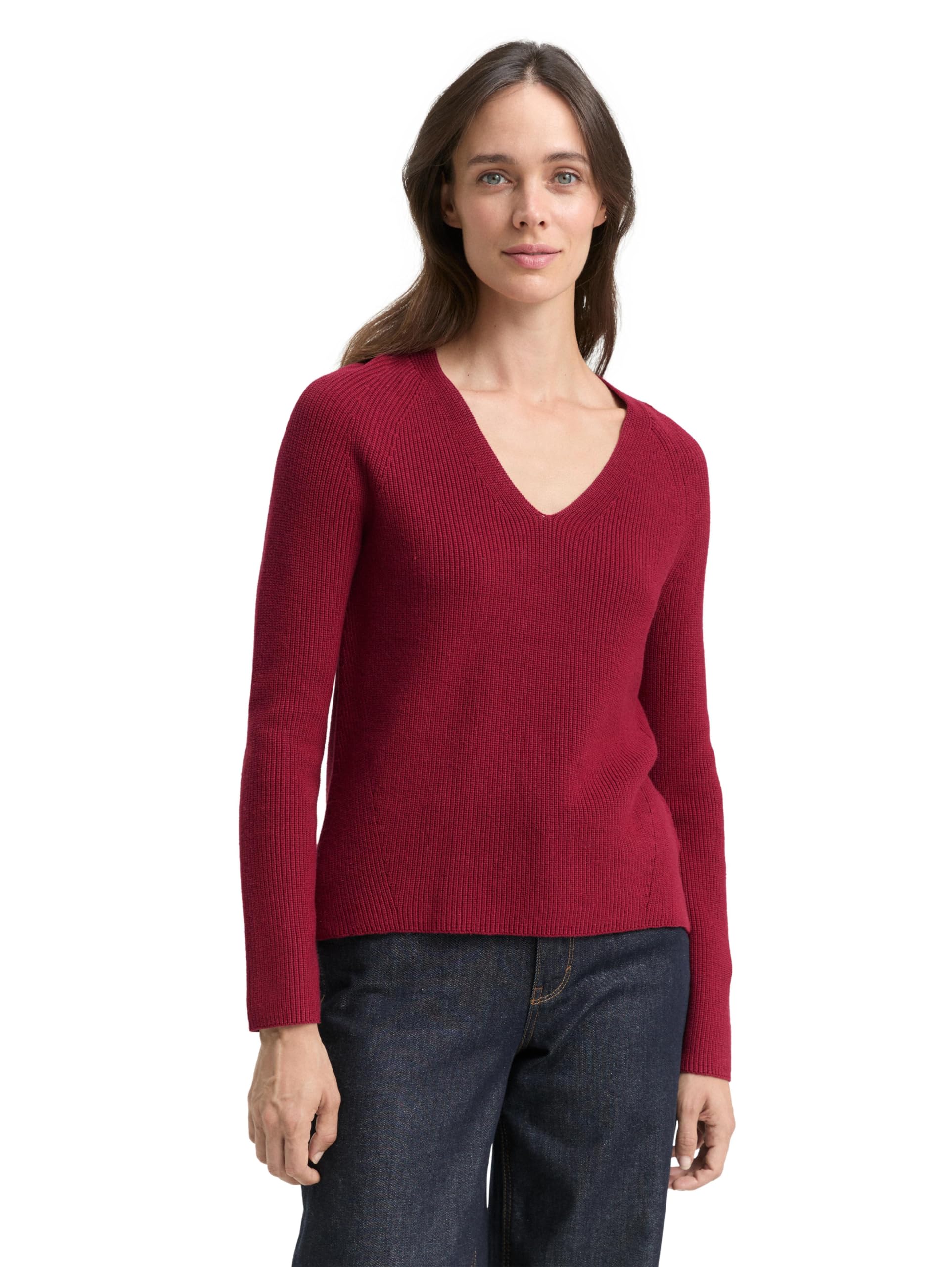 TOM TAILOR Damen 1049719 Strickpullover mit V-Ausschnitt