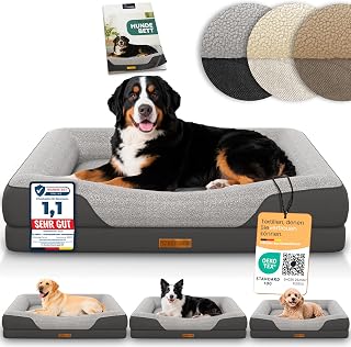ELONEO orthopädisches Hundebett Grosse Hunde - 122x89x20cm, Hundekorb mit Memory Foam, Hundematte wasserdicht und waschbar, Hundekissen, Hundematratze mit weicher Polsterung, grau