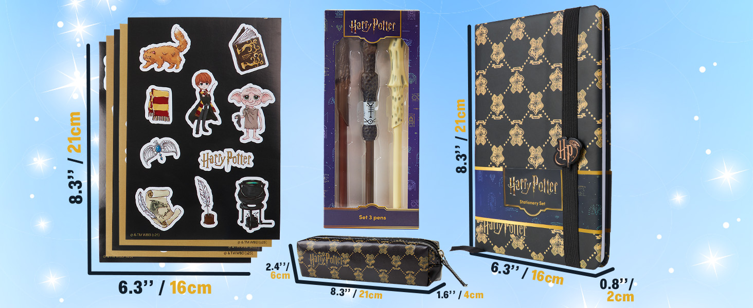 Get Trend Harry Potter Gifts Stationary Set with Cute Notebook Ball Point Wand Pens Pencil Case Stickers Cute Stuff Hogwarts Journal Accessories (Black Harry Potter)
