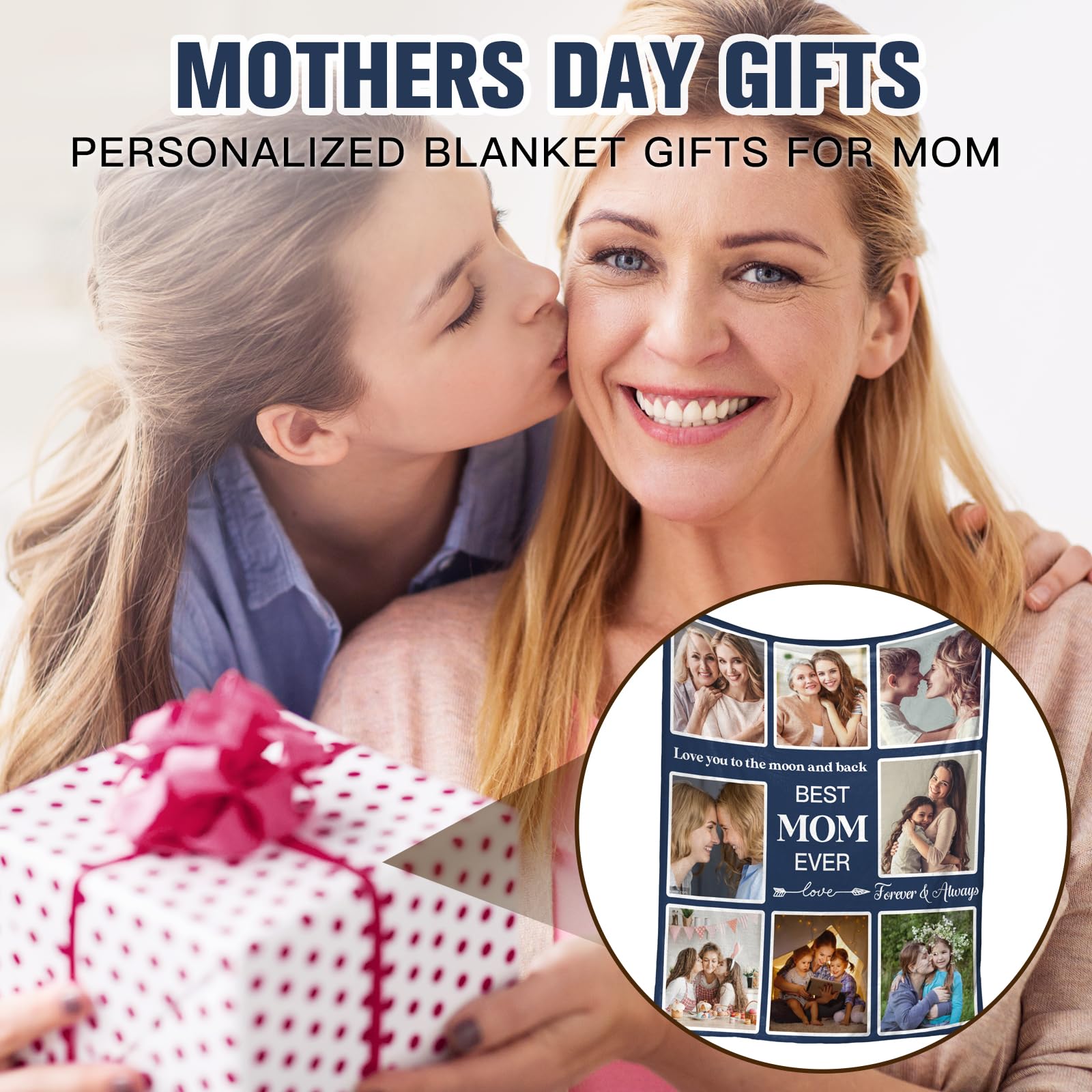 Lovpippi Personalized Christmas Blanket Gifts for Mom, Custom Mom Blanket with Photos, Collage Pictures to My Mom Gift from Daughter Son, Mothers Day, Birthday Gifts for Mom Stepmom Grandma Women