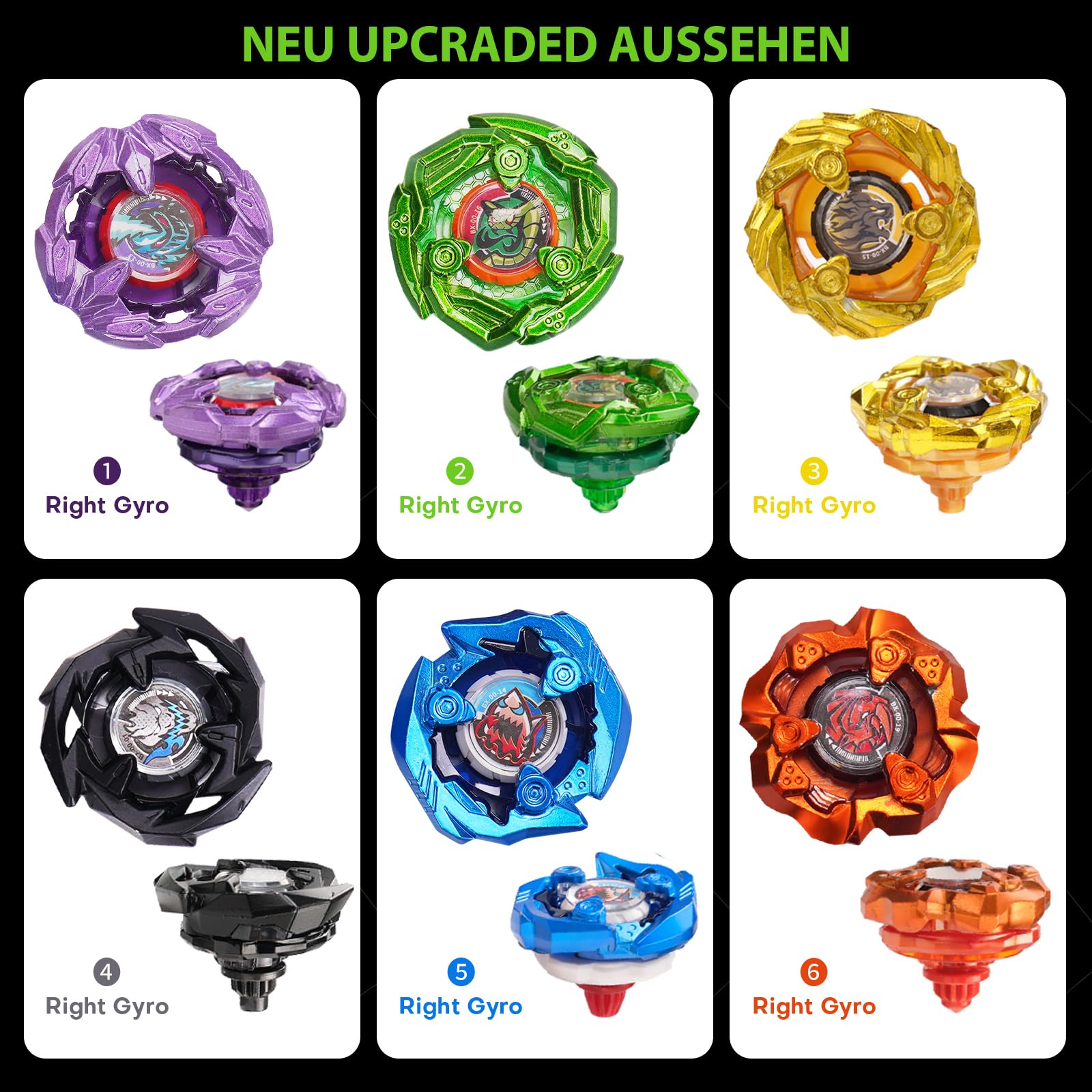DEZAWRTY Kreisel X Arena Battle Set Ausgestattet mit X Acceleration Rail - 6 Kampfkreisel, 2 Launchers und Stadium, Battle Kampfarena für Kinder ab 6 Jahren, Kampfspielzeug für Jungen