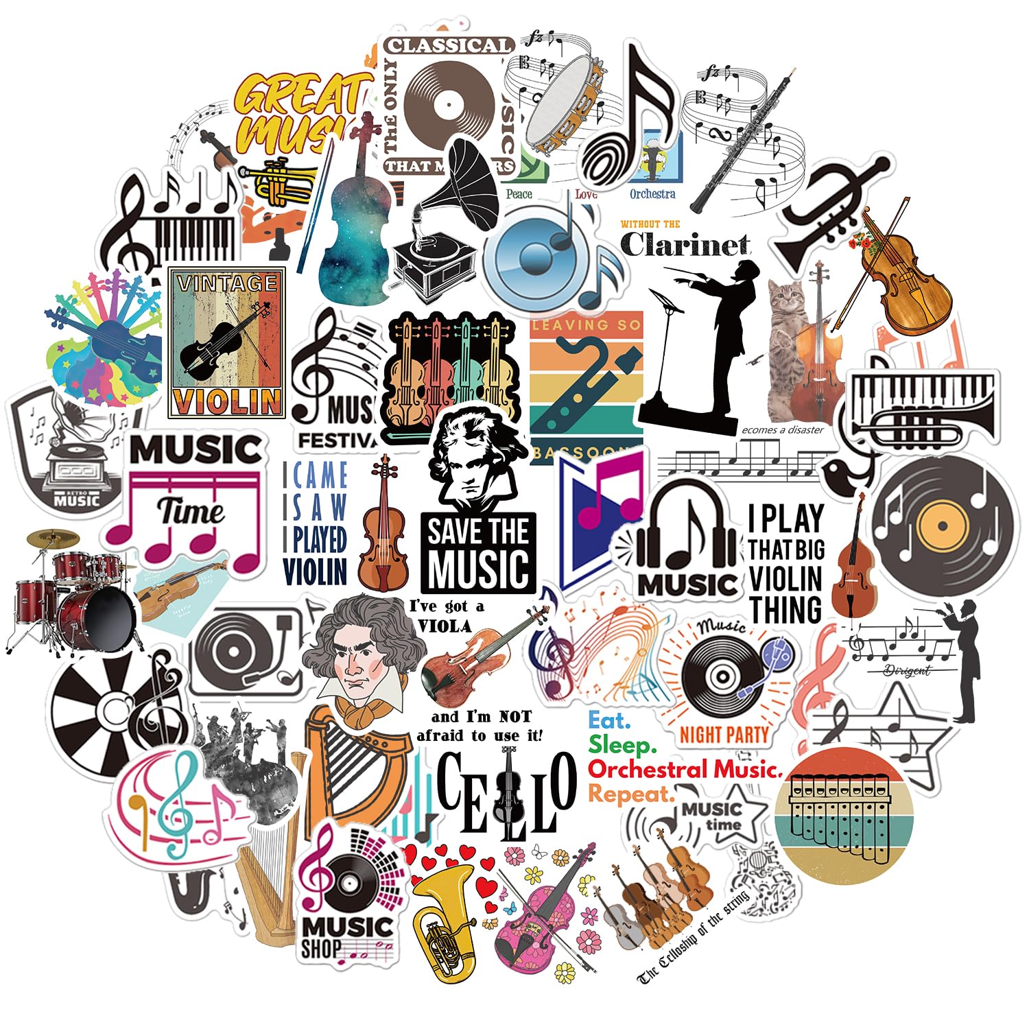Tixlux 100 PCS Music Stickers, Aesthetic Stickers for Music Lovers, Waterproof Funny Vinyl Decals for Kids Teens Adults Guitar Water Bottle Laptop