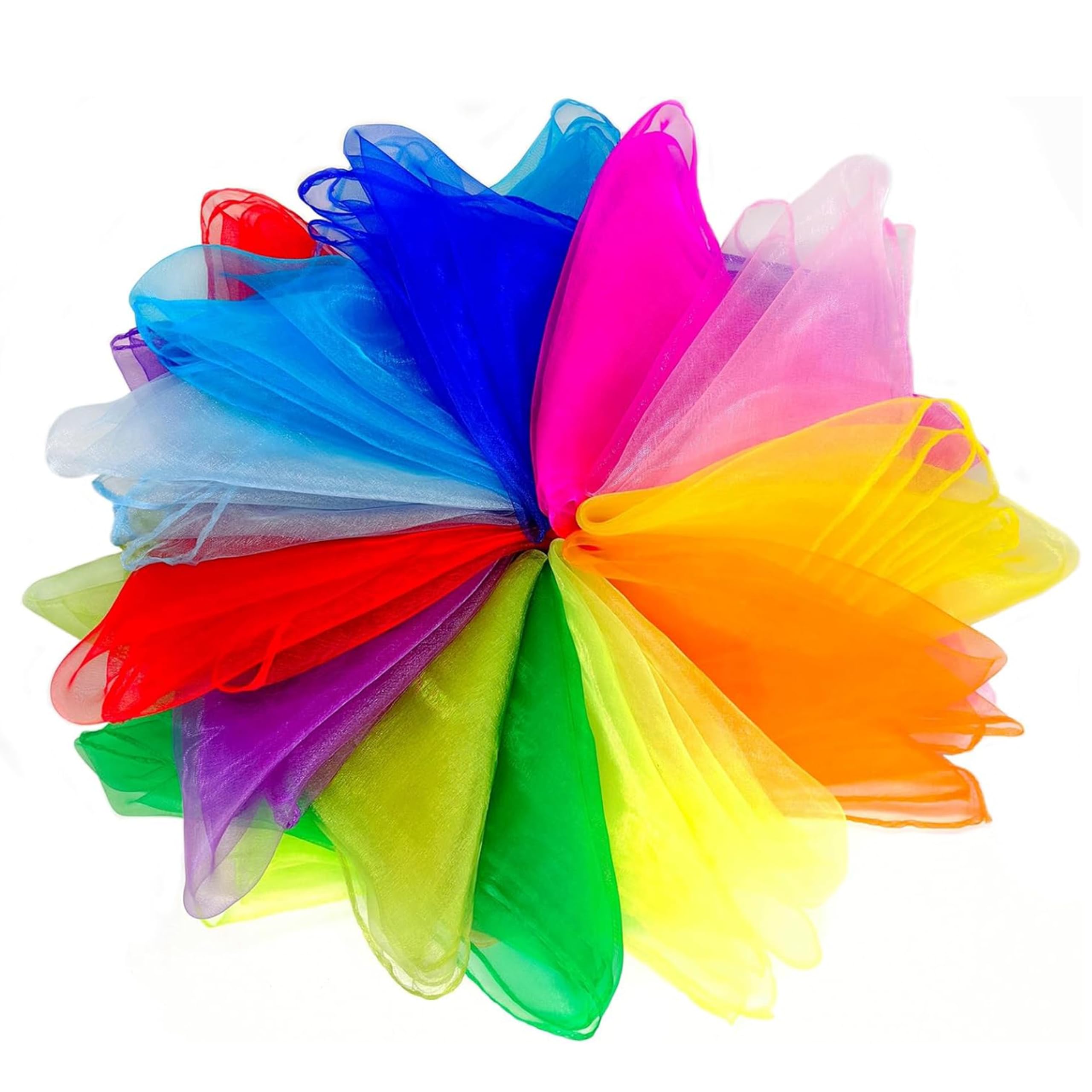 12Pcs Dance Sensory Scarves Colorful Square Juggling Silk Rainbow Scarf Magic Tricks Performance Props Movement Baby Sensory Scarves Rhythm Band Scarf 60 x 60 cm