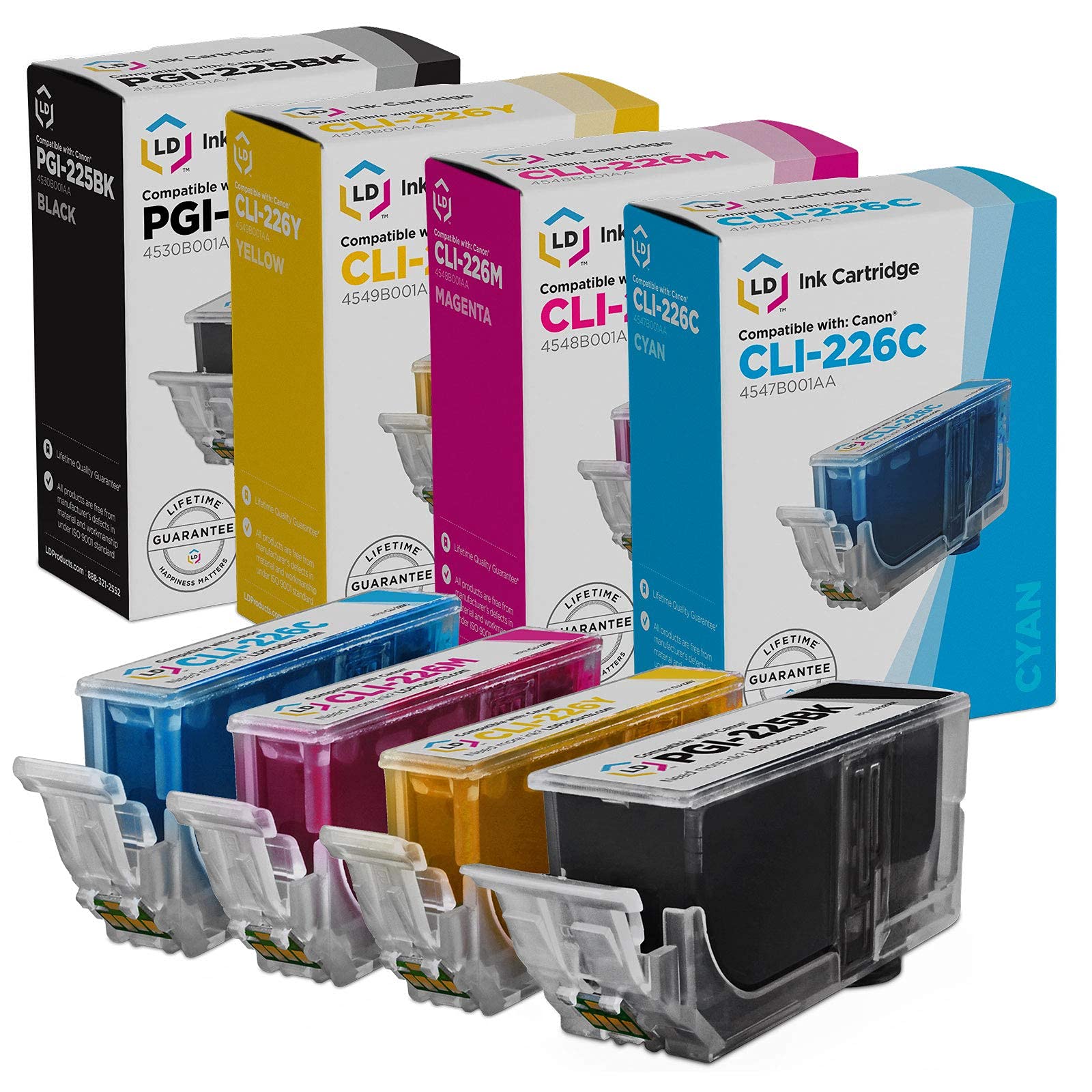 LD Compatible Ink Cartridge Replacements for Canon PGI-225 & CLI-226 (1 Pigment Black, 1 Cyan, 1 Magenta, 1 Yellow, 4-Pack) Compatible with Pixma