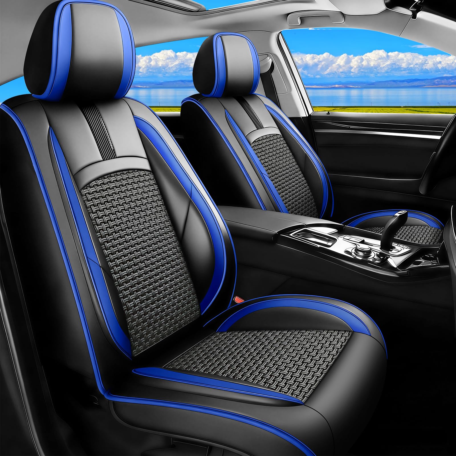 Fit Forester Car Seat Covers for Subaru Forester 2007-2024 2025 2026-Upgraded Premium Waterproof &amp; Breathable Leather, Airbag Compatible, All-Weather Seat Cushion Protector,Full Set,Blue