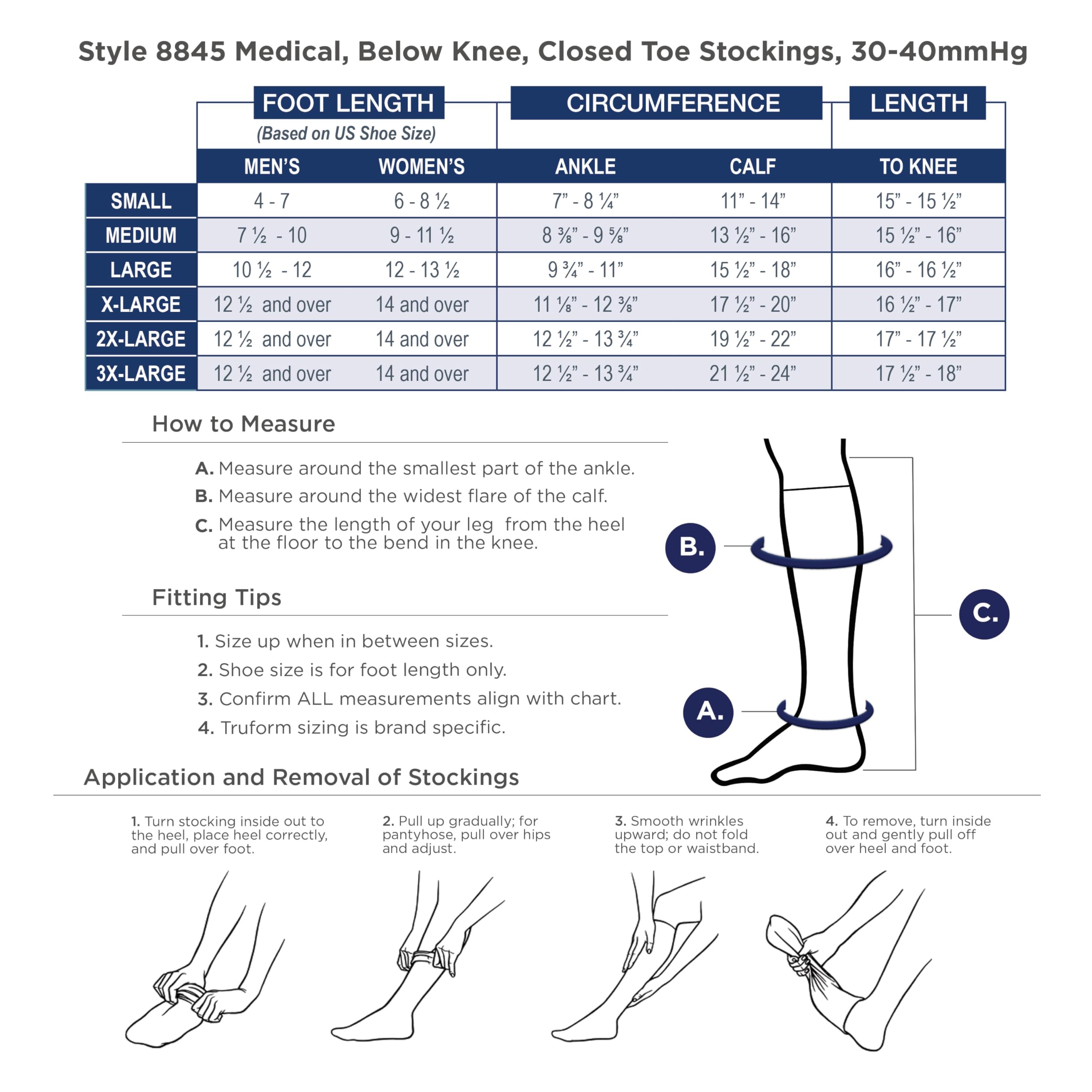 Truform 8845, Compression Stockings, Below Knee, Closed Toe, 30-40 mmhg, Black, Medium